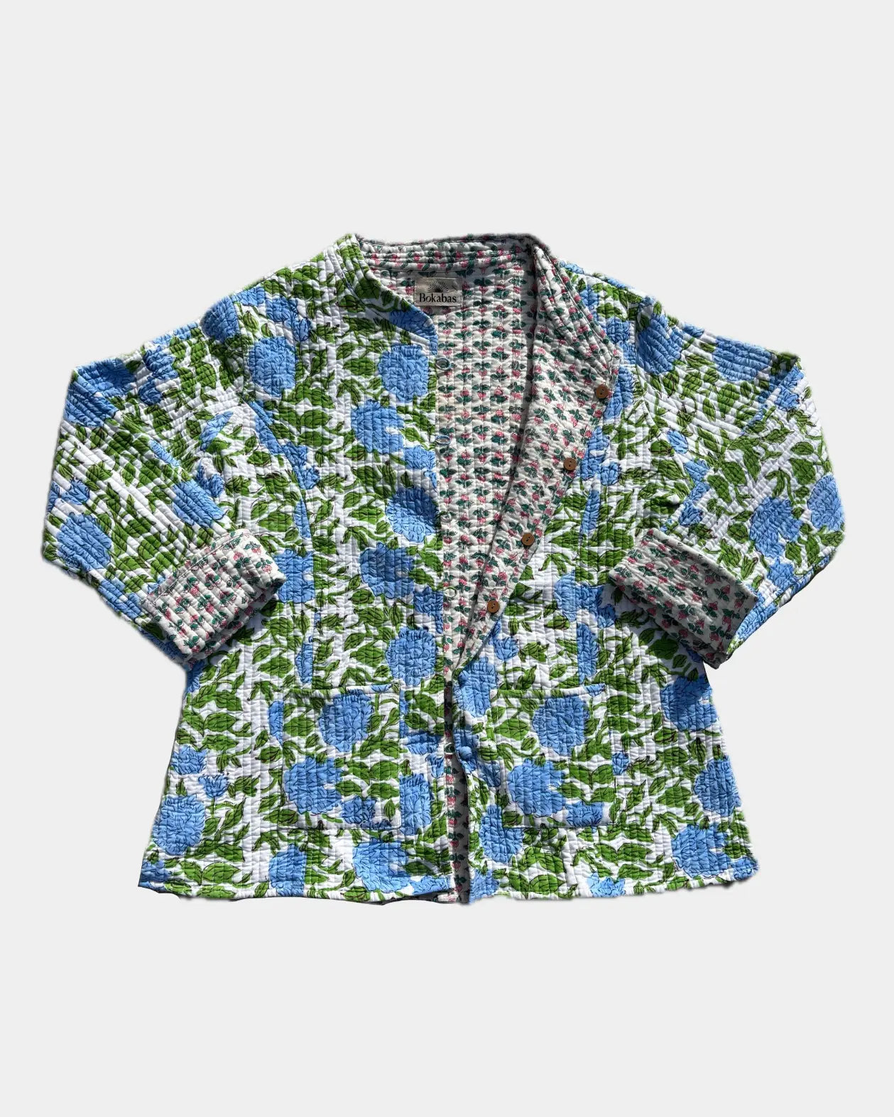 Veste avec manches réversible en coton matelassé - FLEUR Bleu