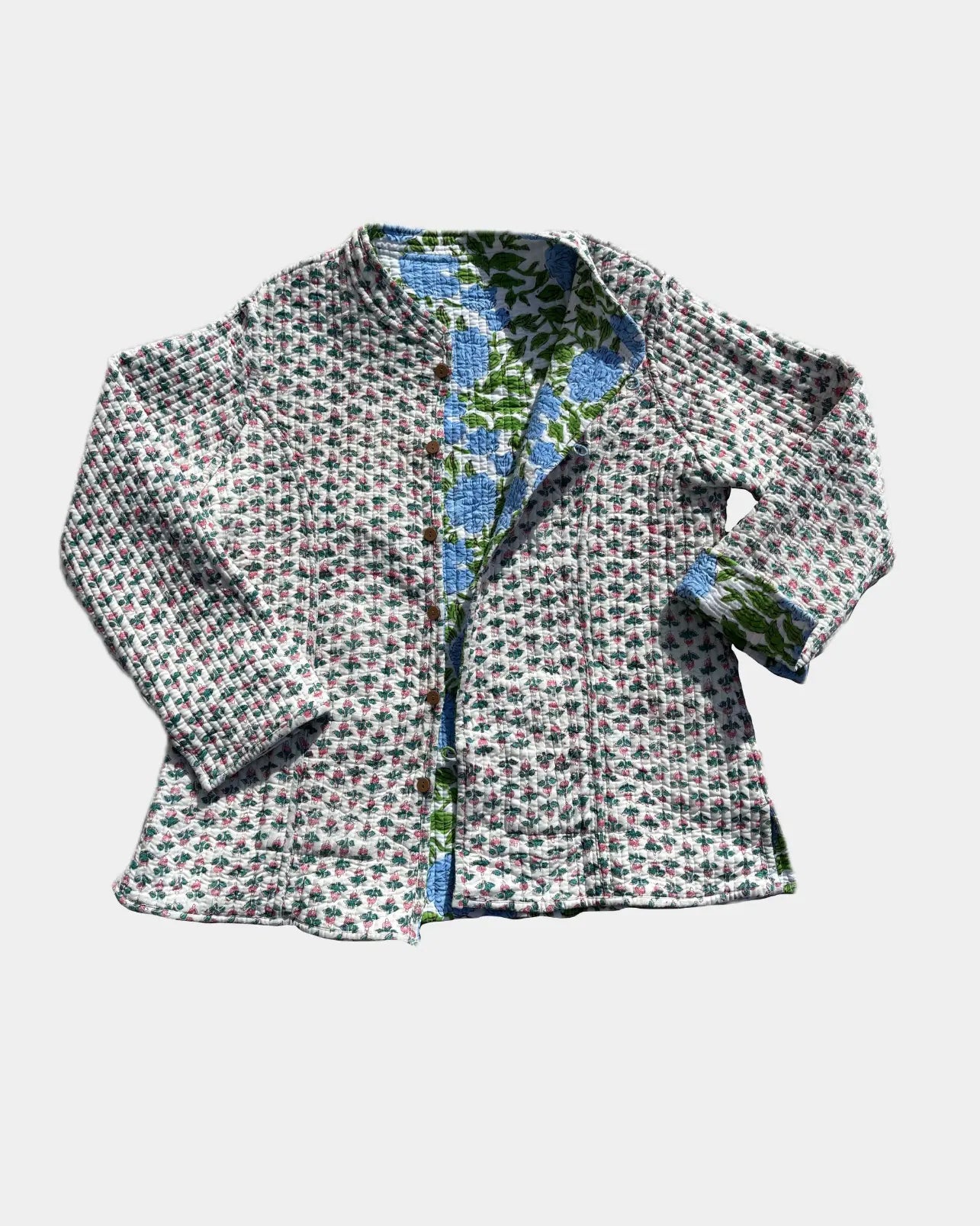 Veste avec manches réversible en coton matelassé - FLEUR Bleu