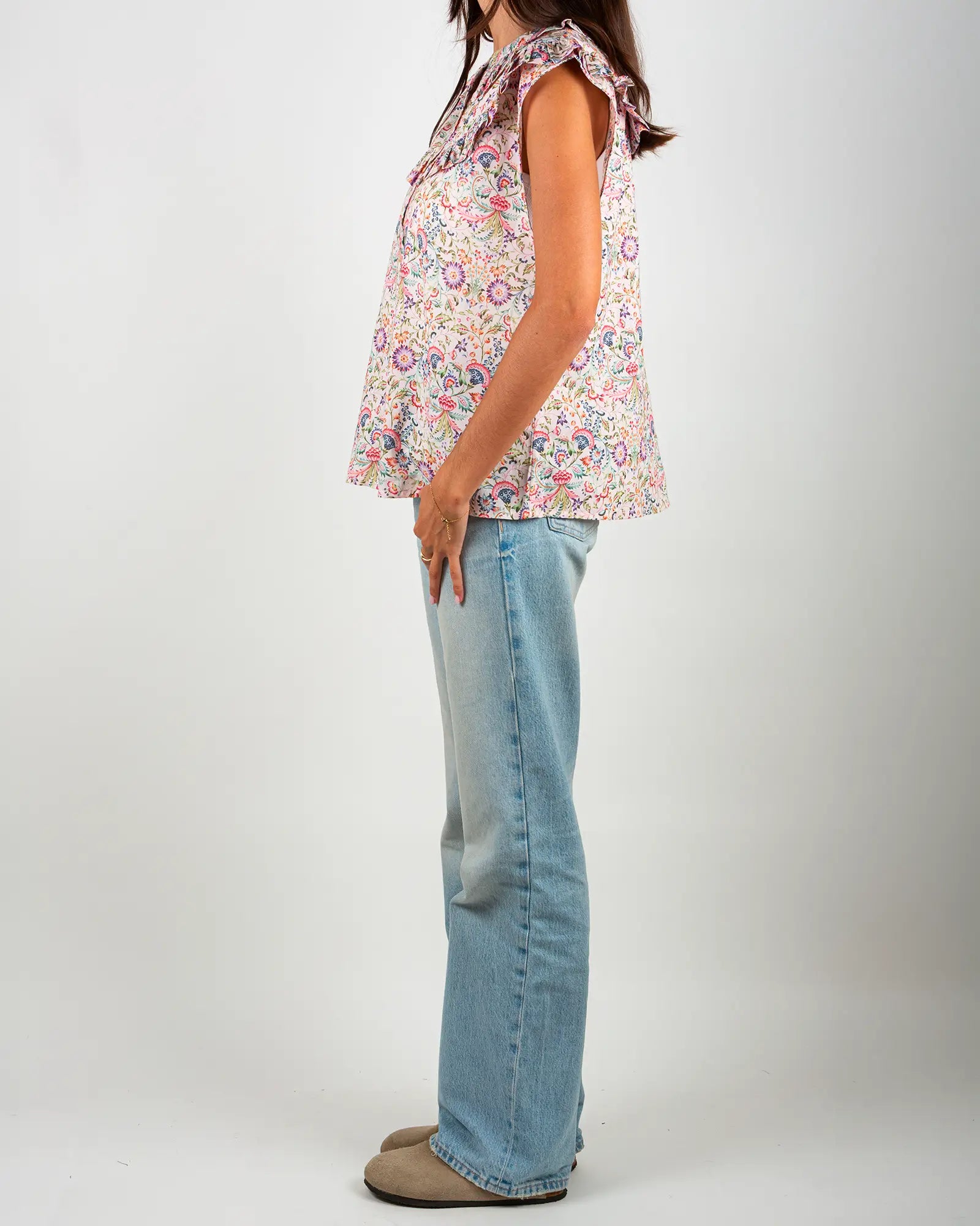 Blusa donna senza maniche con volant Febre