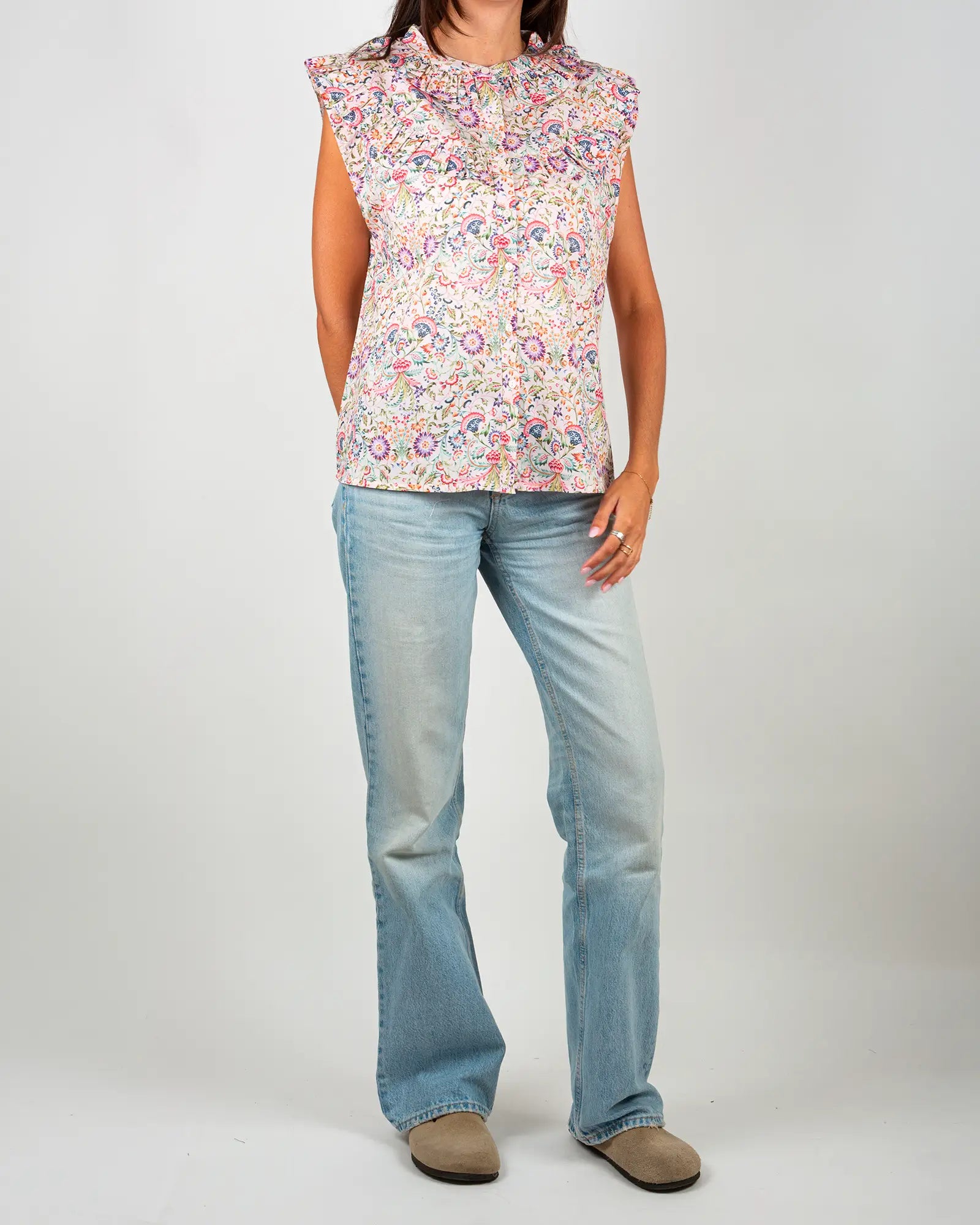 Blusa donna senza maniche con volant Febre