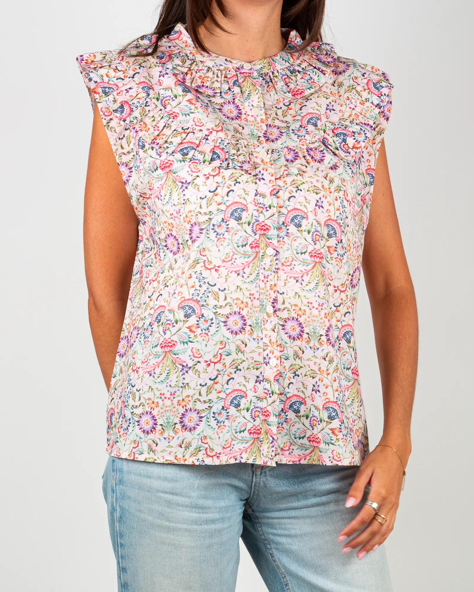 Blusa donna senza maniche con volant Febre