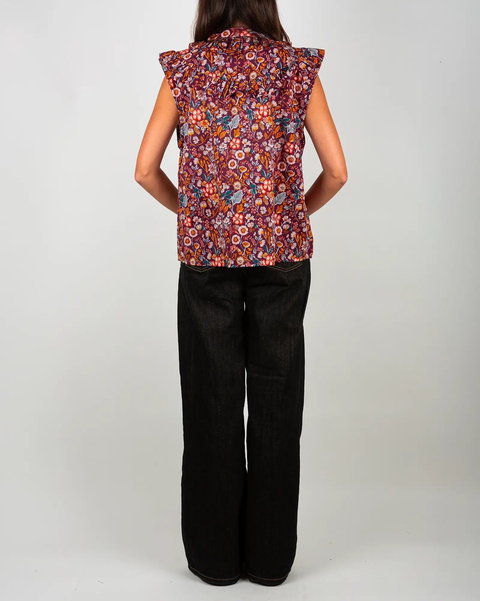 Blusa donna senza maniche con volant Morris