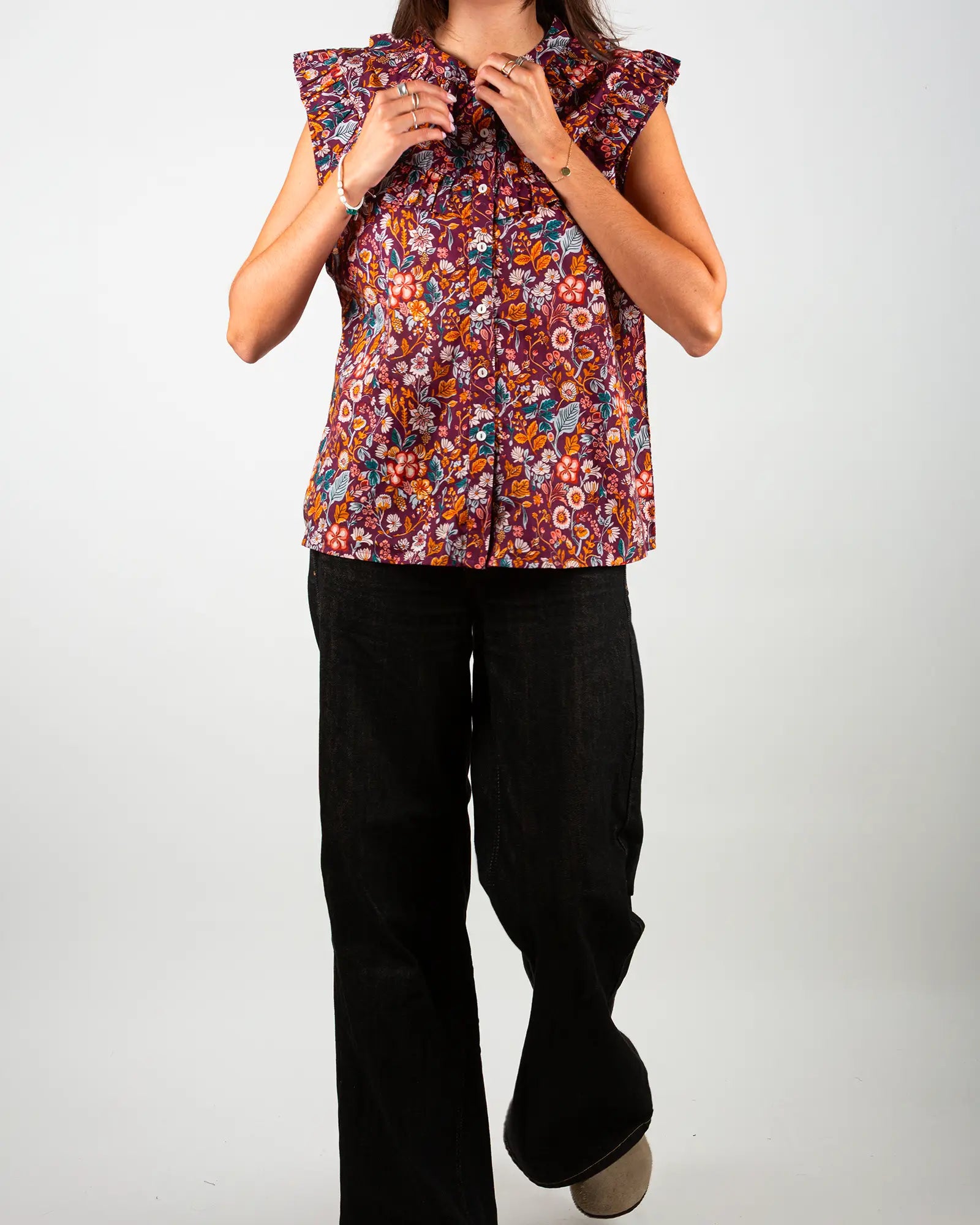 Blusa donna senza maniche con volant Morris