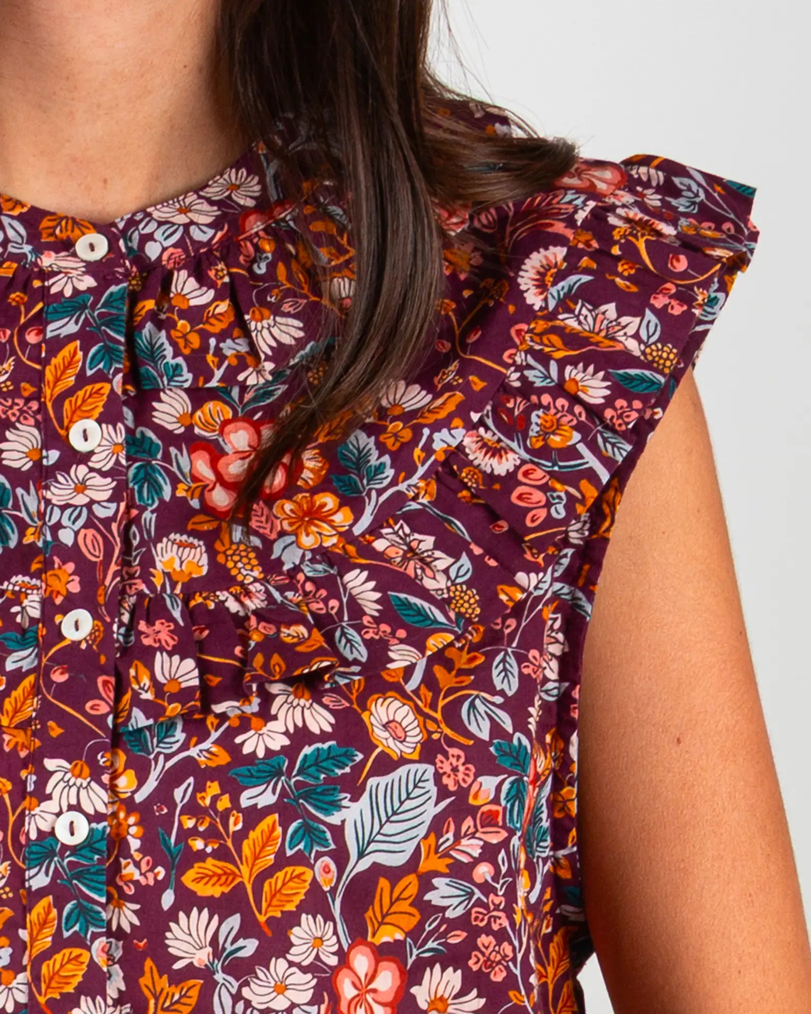 Blusa donna senza maniche con volant Morris