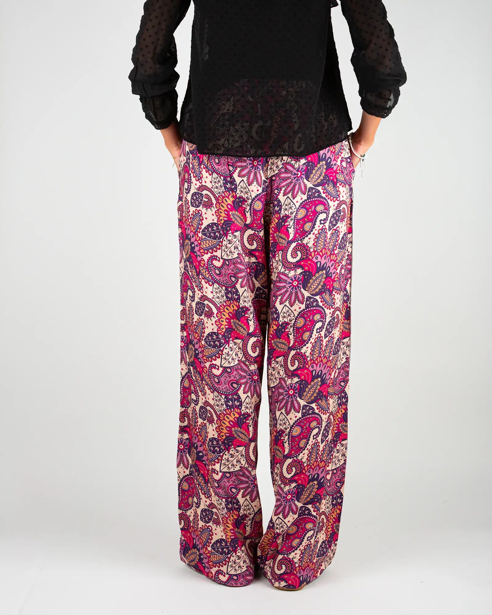 Pantalon fluide femme imprimé Pow, vue de dos – Bokabas