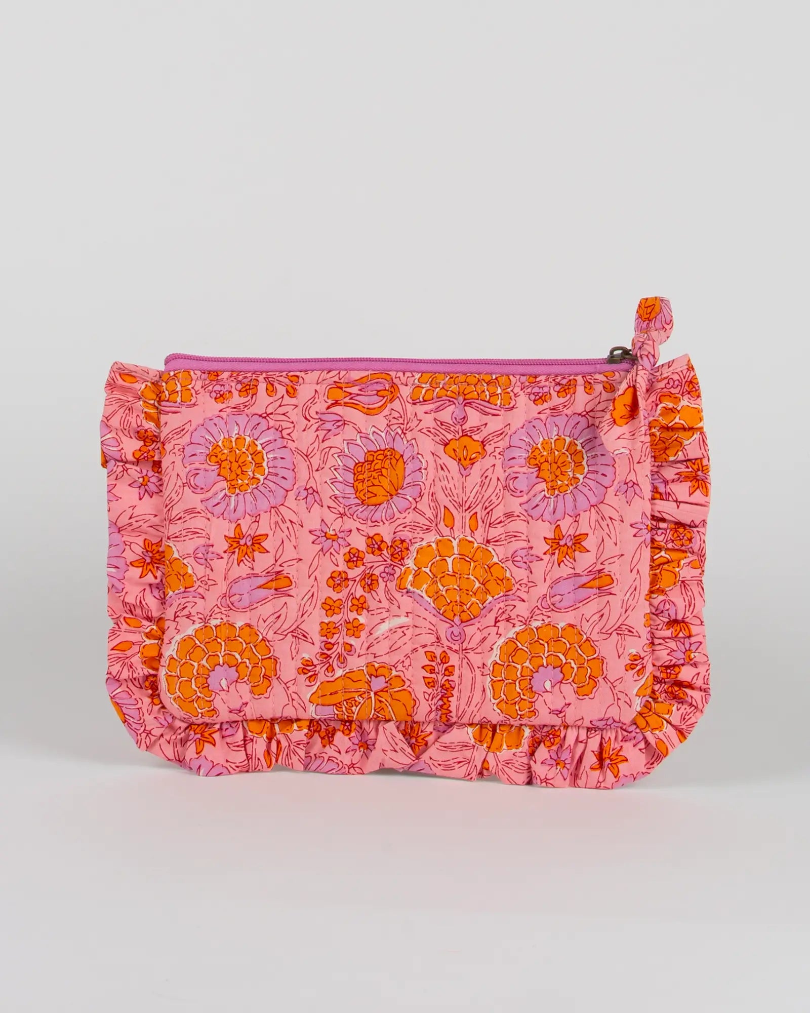 Pochette matelassée à froufrous Bokabas, imprimé Marie rose fleuri, vue de dos