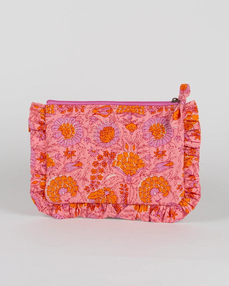 Pochette matelassée à froufrous Bokabas, imprimé Marie rose fleuri, vue de dos