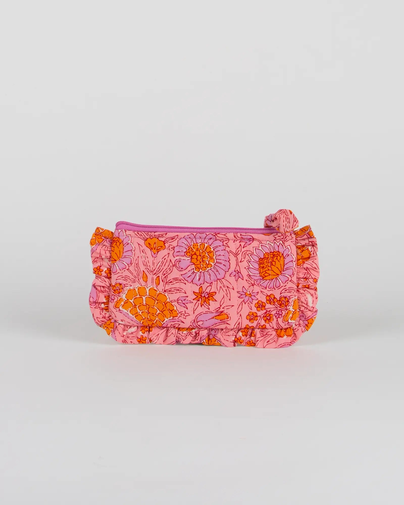Pochette matelassée à froufrous Bokabas, imprimé Marie rose fleuri, vue de dos