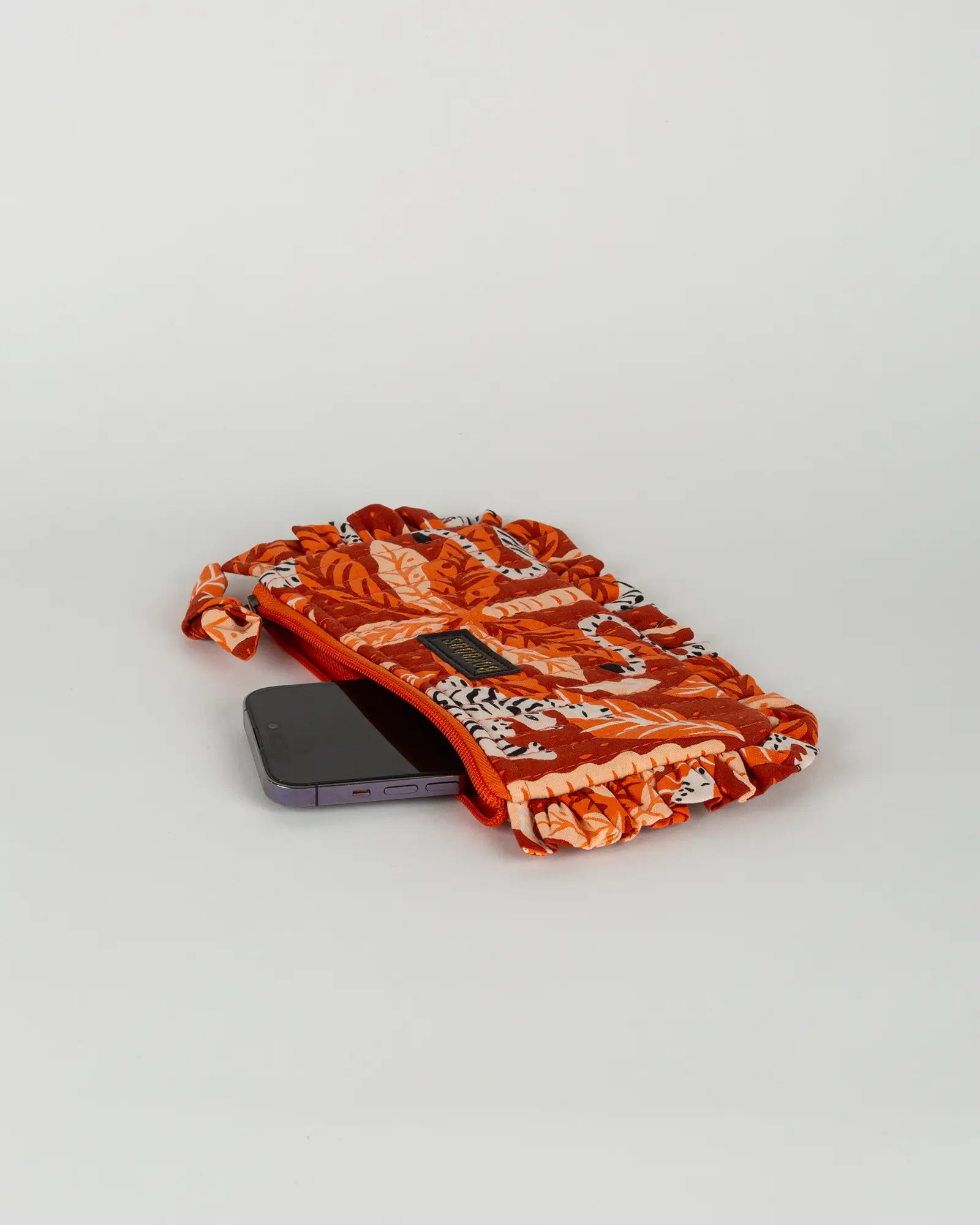 Pochette matelassée à froufrous Tropique, vue de dessus – Bokabas