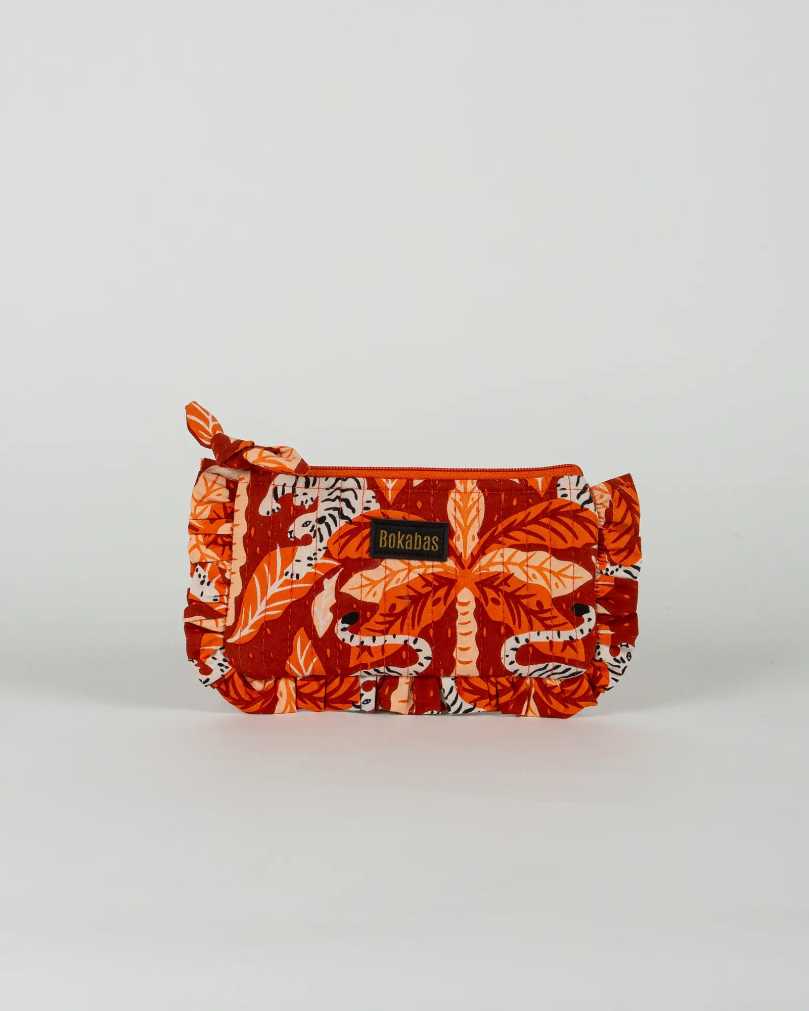 Pochette matelassée à froufrous Tropique, vue de face – Bokabas