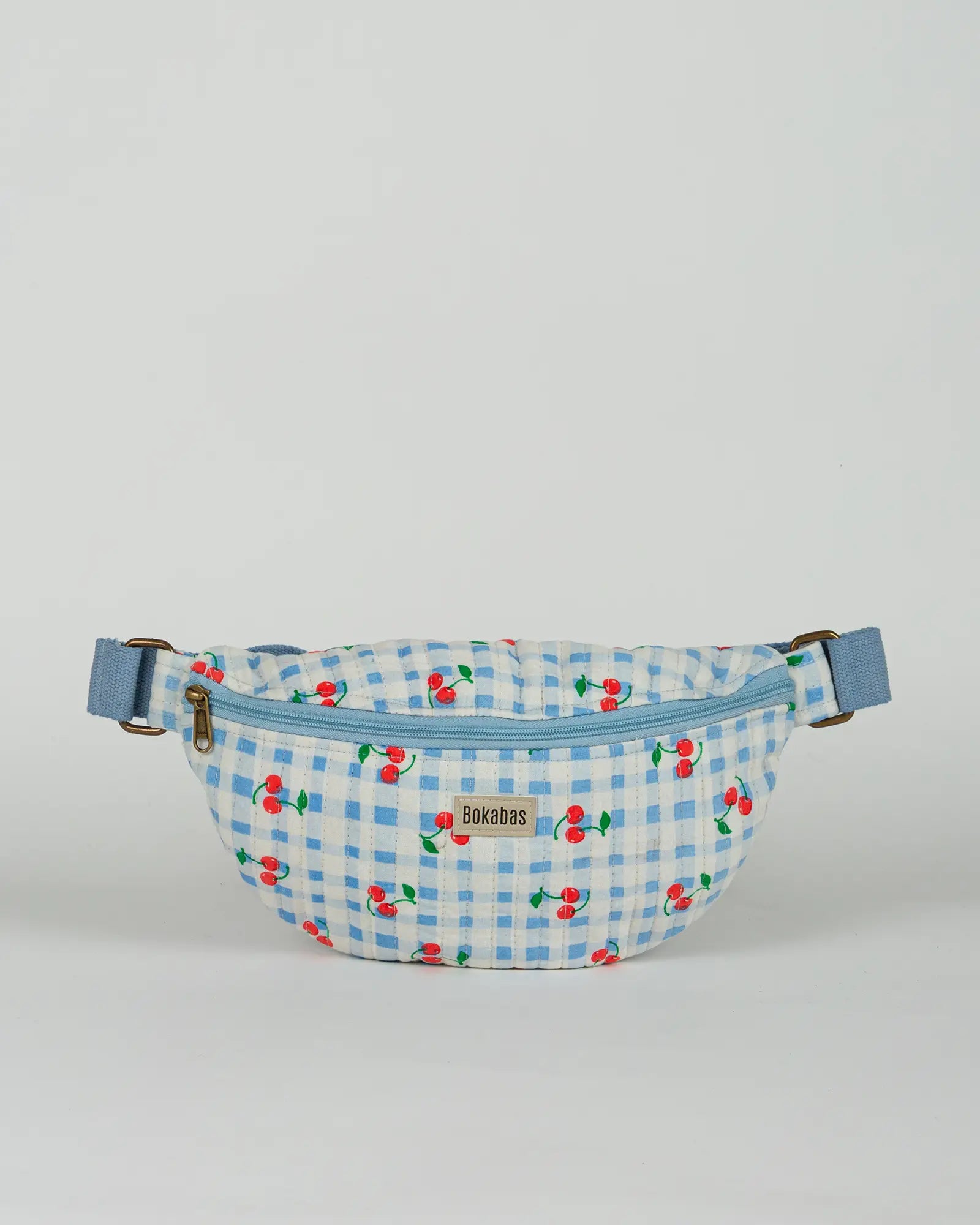 Sac banane matelassé Bokabas, imprimé Cerise vichy bleu, vue de face