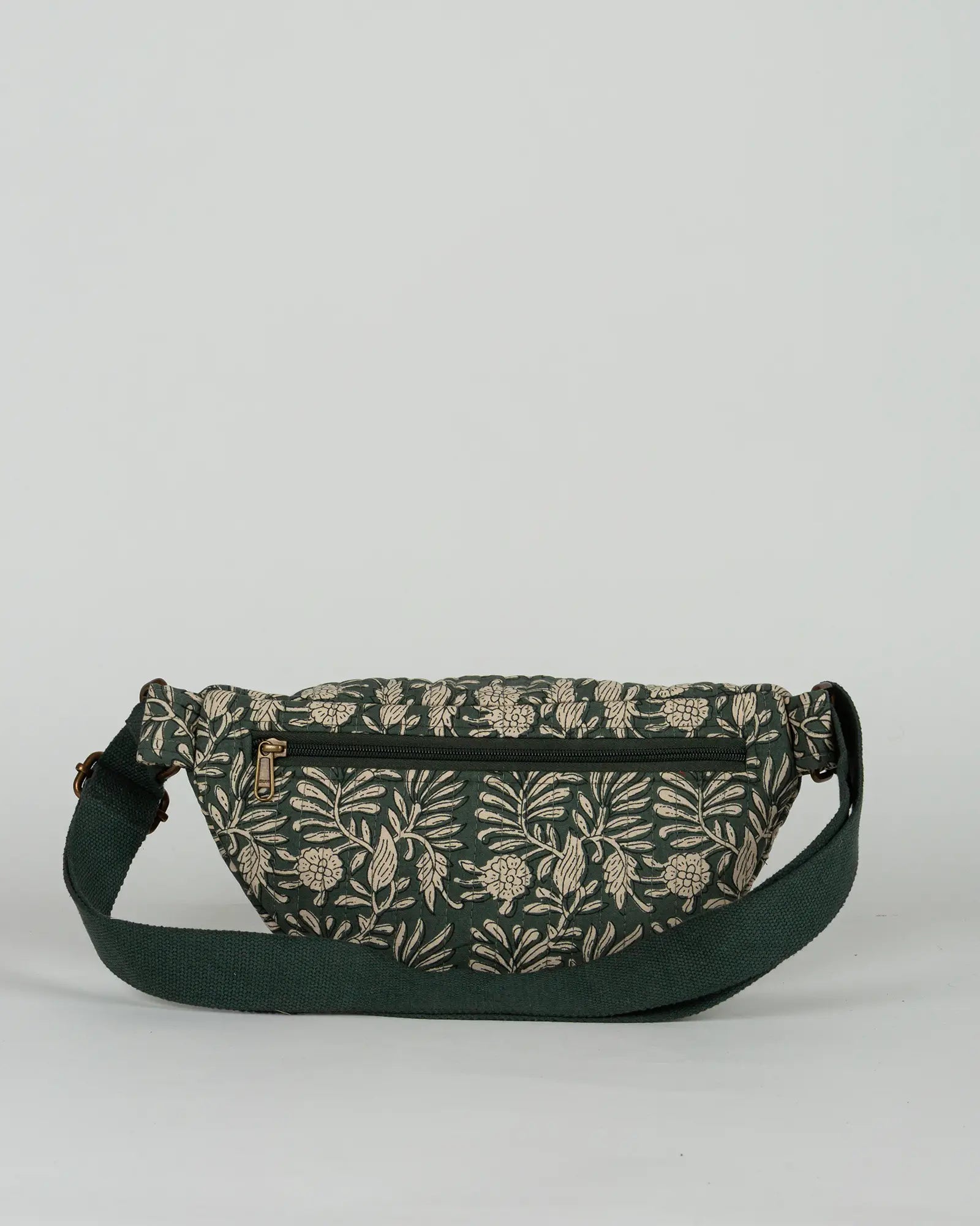 Sac banane matelassé Bokabas, imprimé Dema vert kaki, vue de dos