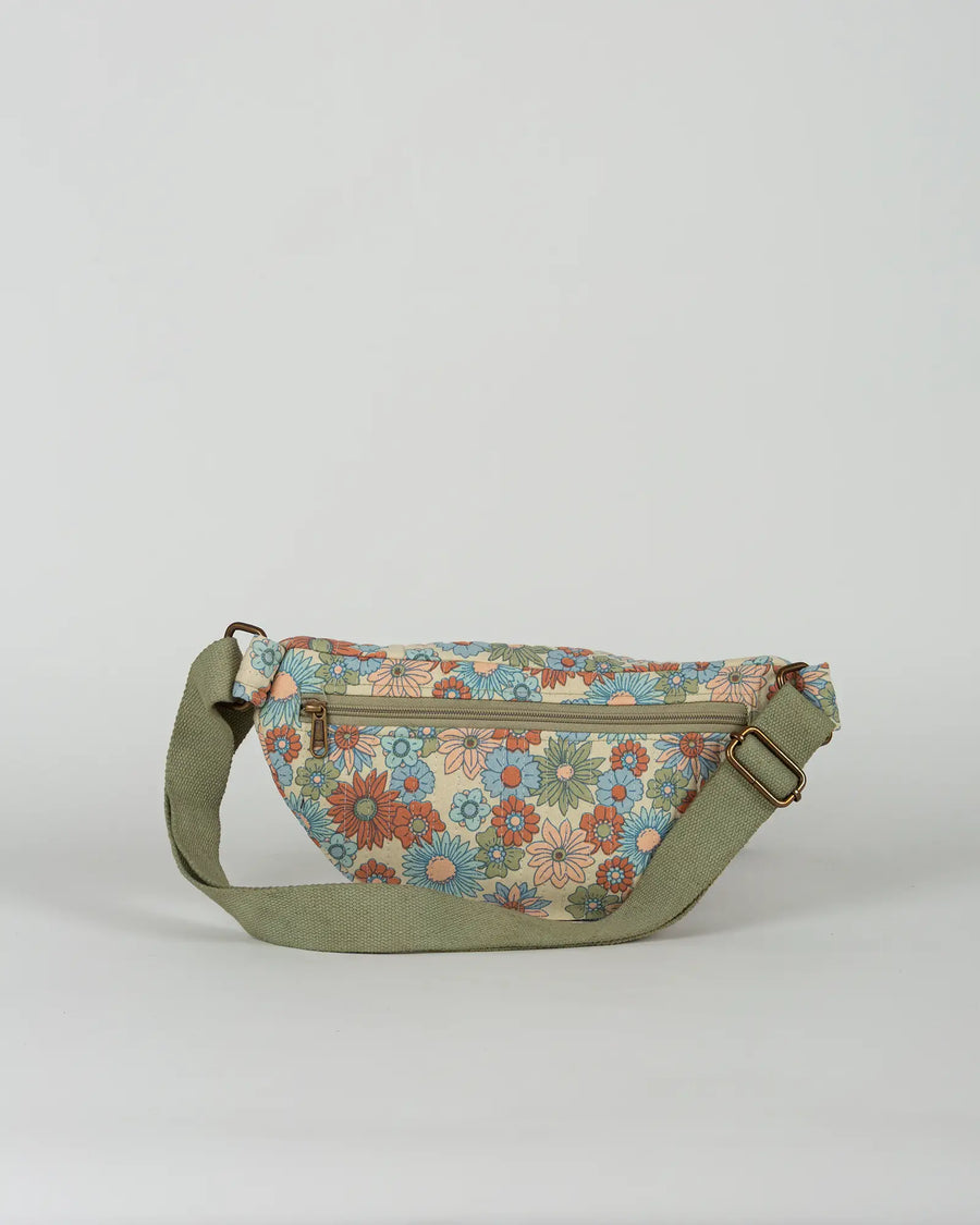Sac banane matelassé Bokabas, imprimé Rétro liberty vert, bleu et orange, vue de dos