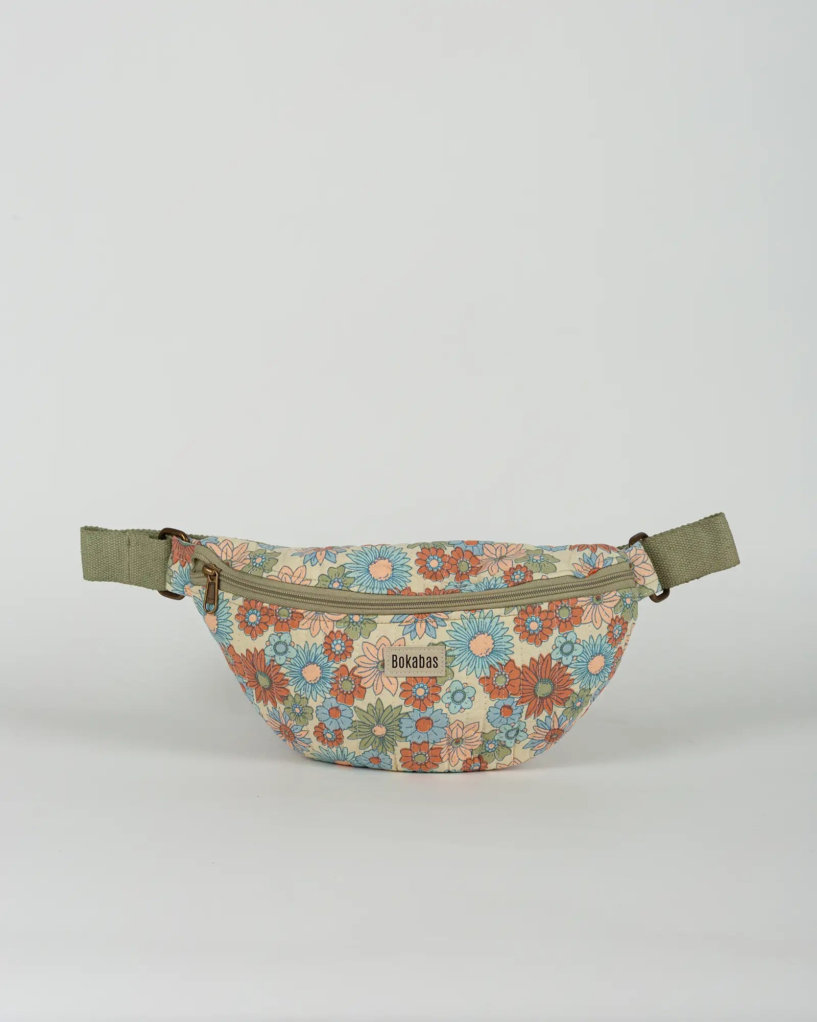 Sac banane matelassé Bokabas, imprimé Rétro liberty vert, bleu et orange, vue de face