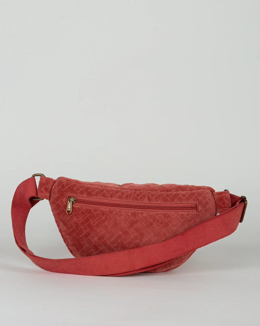 Sac banane velours côtelé Bokabas, rose framboise, vue de dos