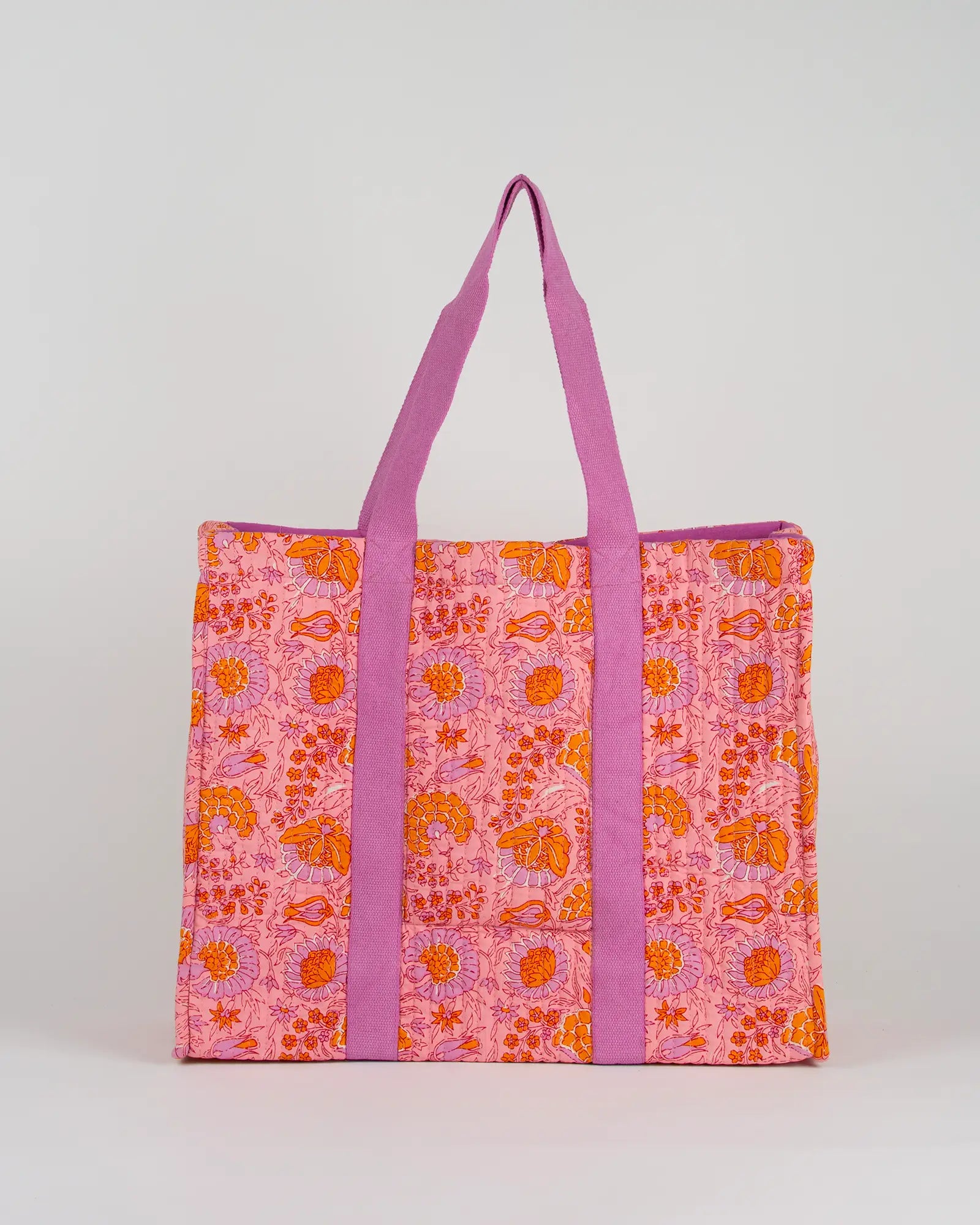Sac cabas en tissu matelassé Bokabas, imprimé Marie rose fleuri, vue de dos