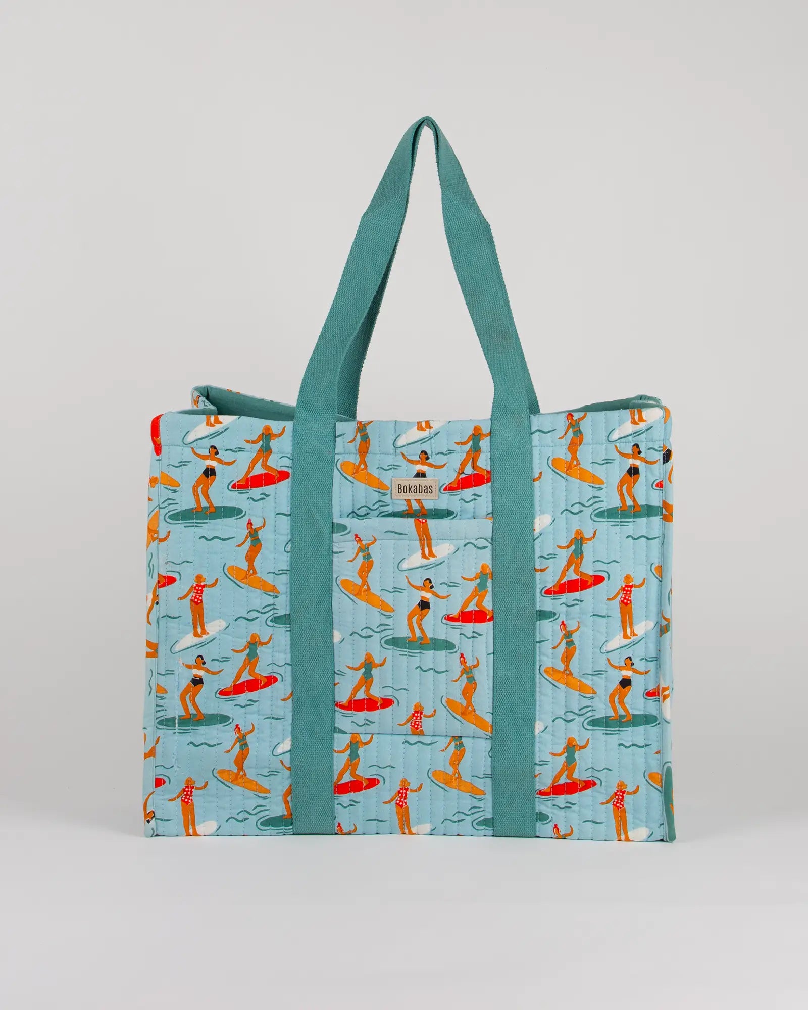 Sac cabas en tissu matelassé Bokabas, imprimé Surf bleu, vue de face