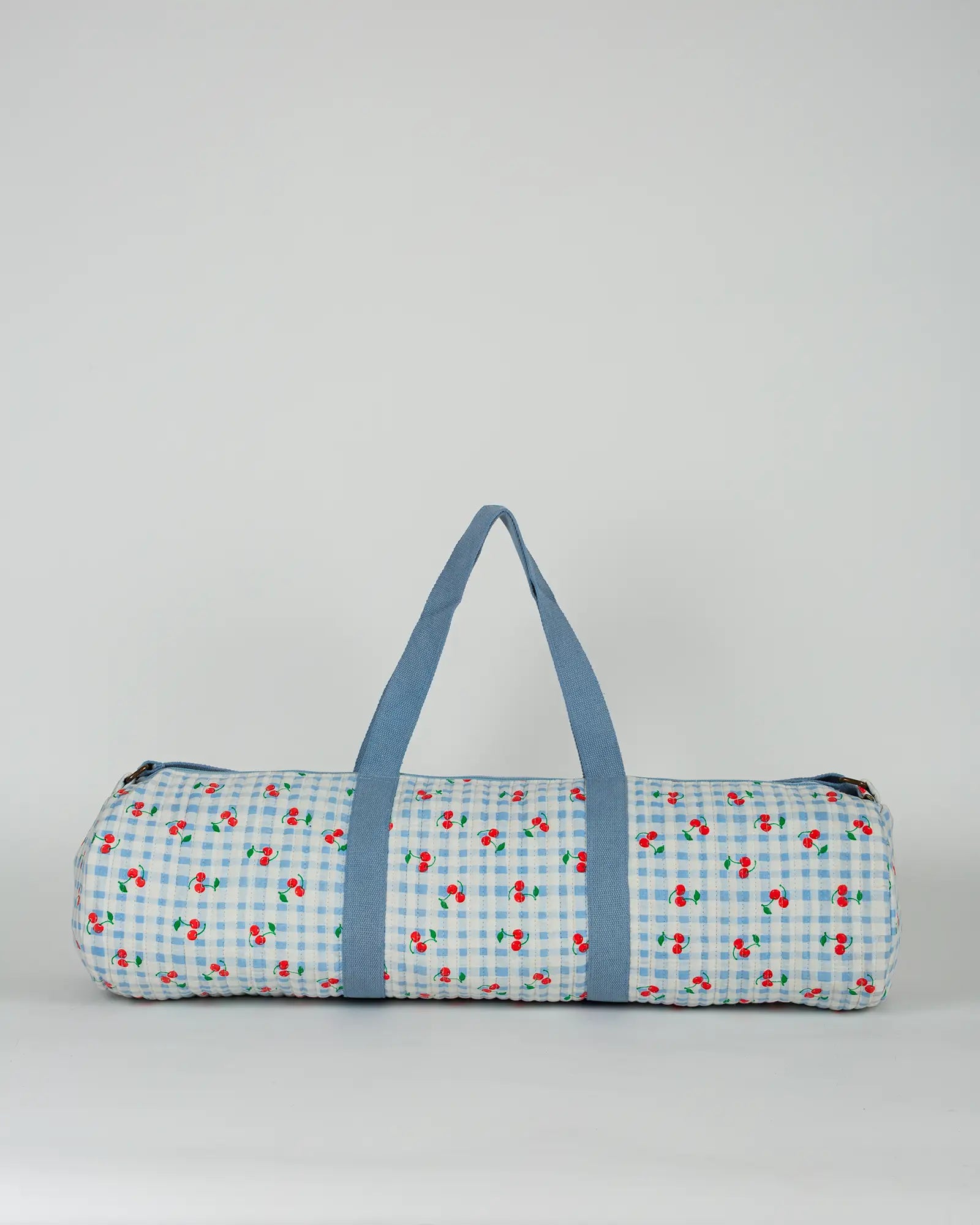 Sac de yoga en tissu matelassé Bokabas, imprimé Cerise vichy bleu, vue de dos