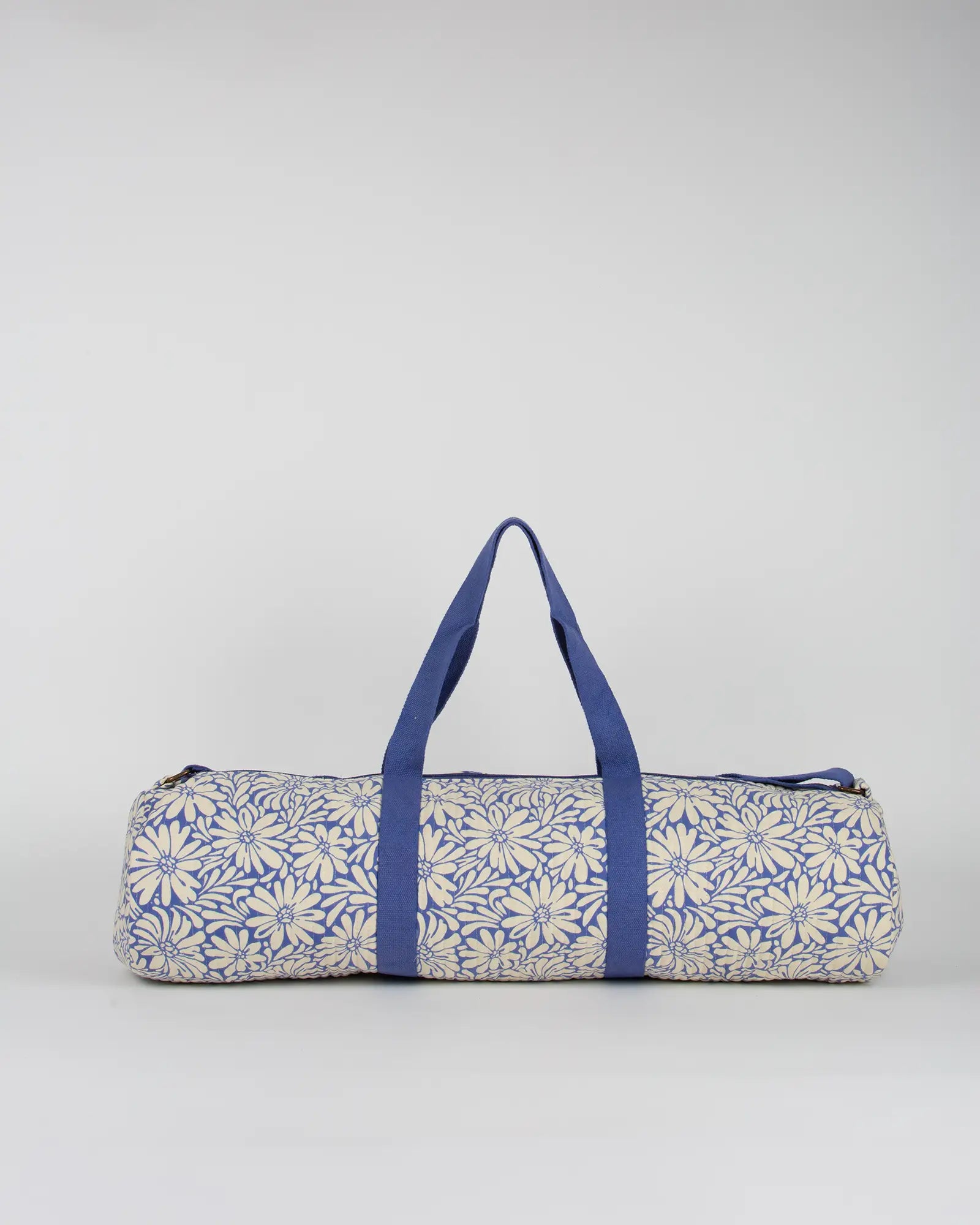 Sac de yoga en tissu matelassé Bokabas, imprimé Daisy fleuri bleu et beige, vue de dos