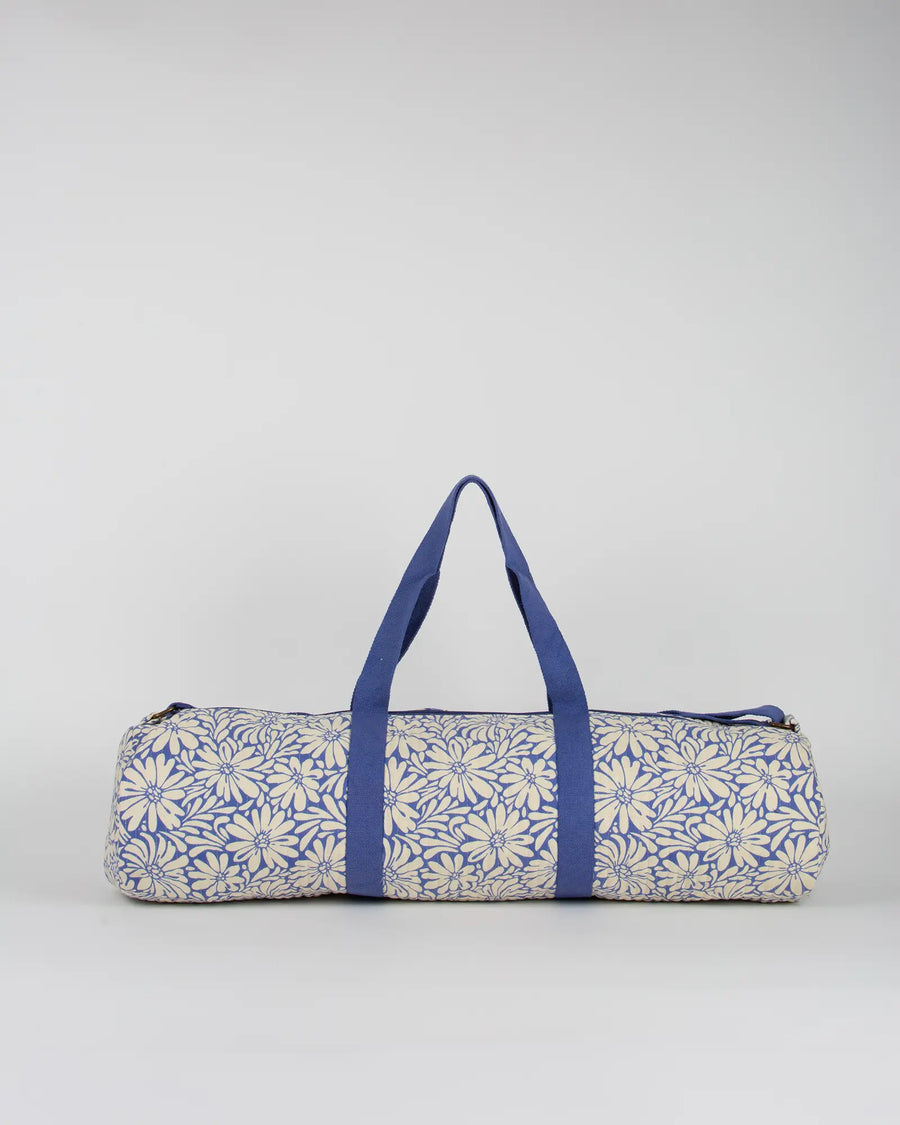 Sac de yoga en tissu matelassé Bokabas, imprimé Daisy fleuri bleu et beige, vue de dos