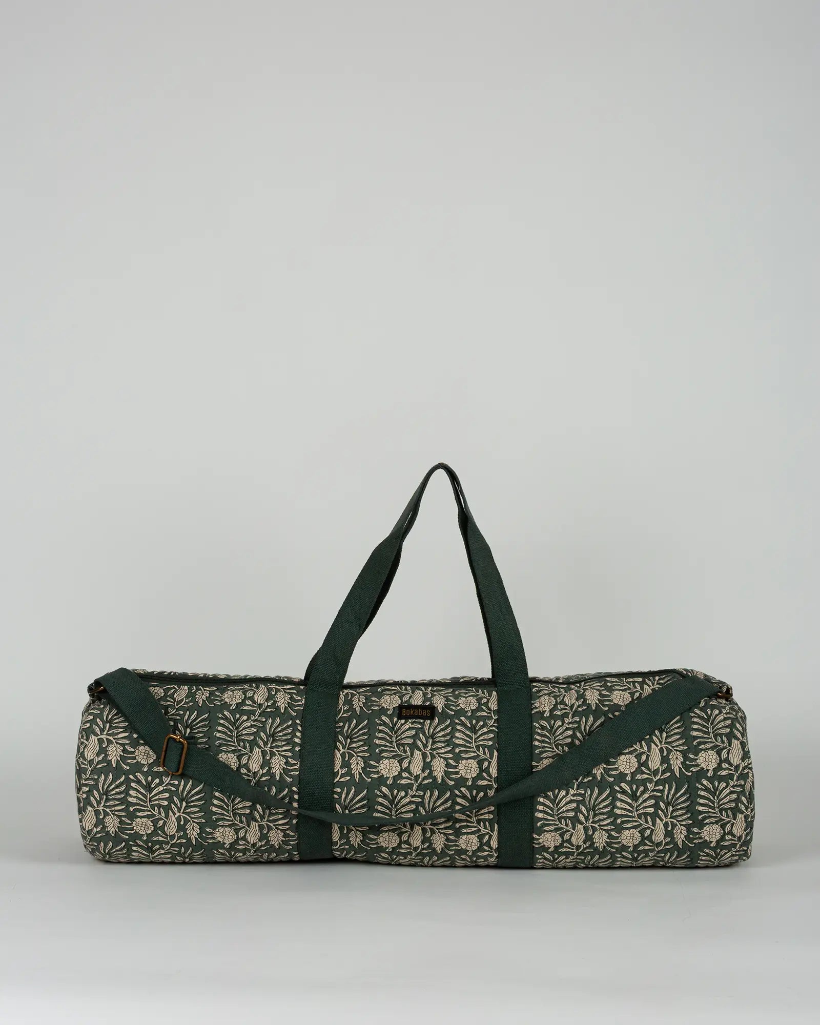 Sac de yoga en tissu matelassé Bokabas, imprimé Dema vert kaki, vue de face