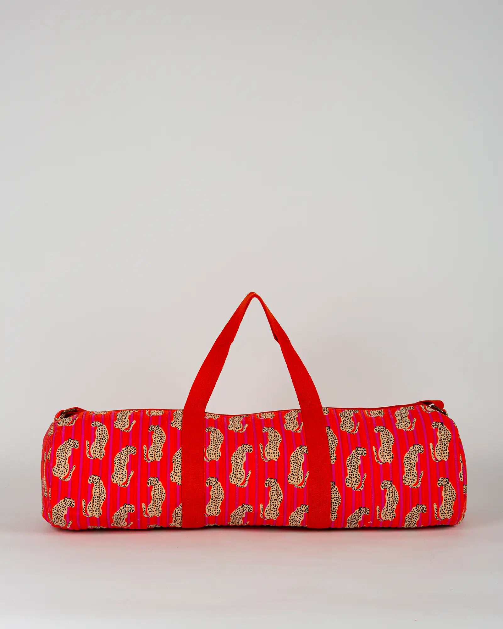 Sac de yoga en tissu matelassé Bokabas, imprimé Guépard rayé orange et rose, vue de dos