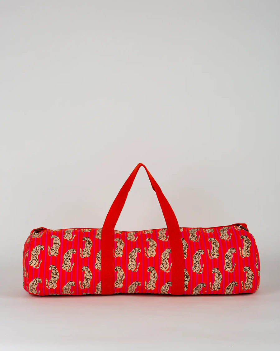 Sac de yoga en tissu matelassé Bokabas, imprimé Guépard rayé orange et rose, vue de dos
