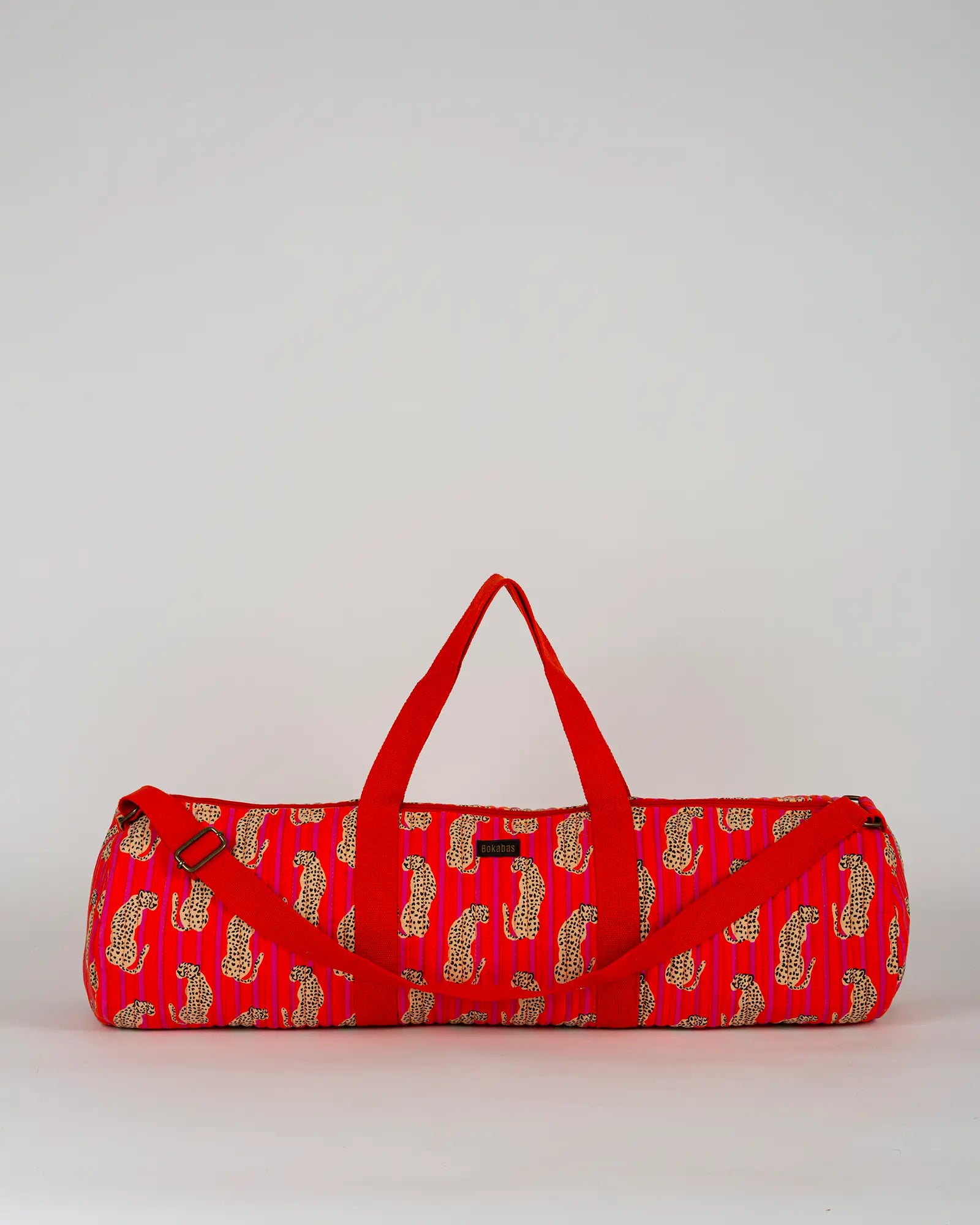 Sac de yoga en tissu matelassé Bokabas, imprimé Guépard rayé orange et rose, vue de face