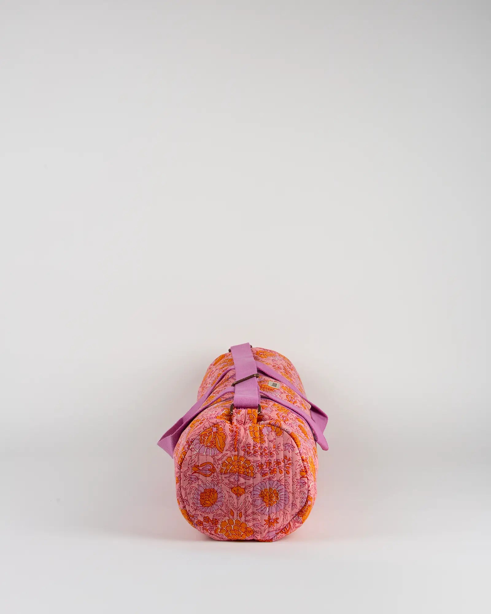 Sac de yoga en tissu matelassé Bokabas, imprimé Marie rose fleuri, vue de profil
