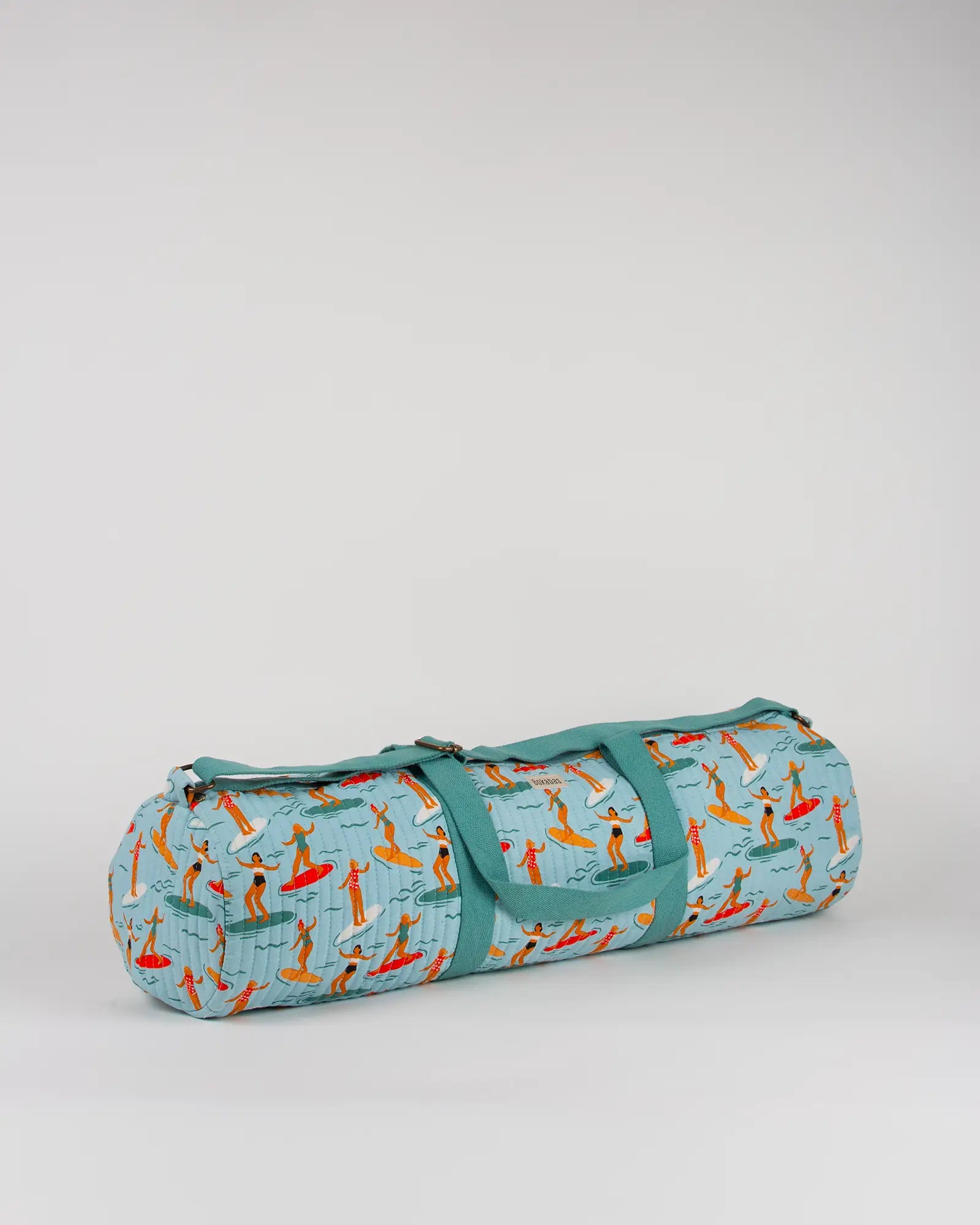Sac de yoga en tissu matelassé Bokabas, imprimé Surf bleu, vue de trois-quarts