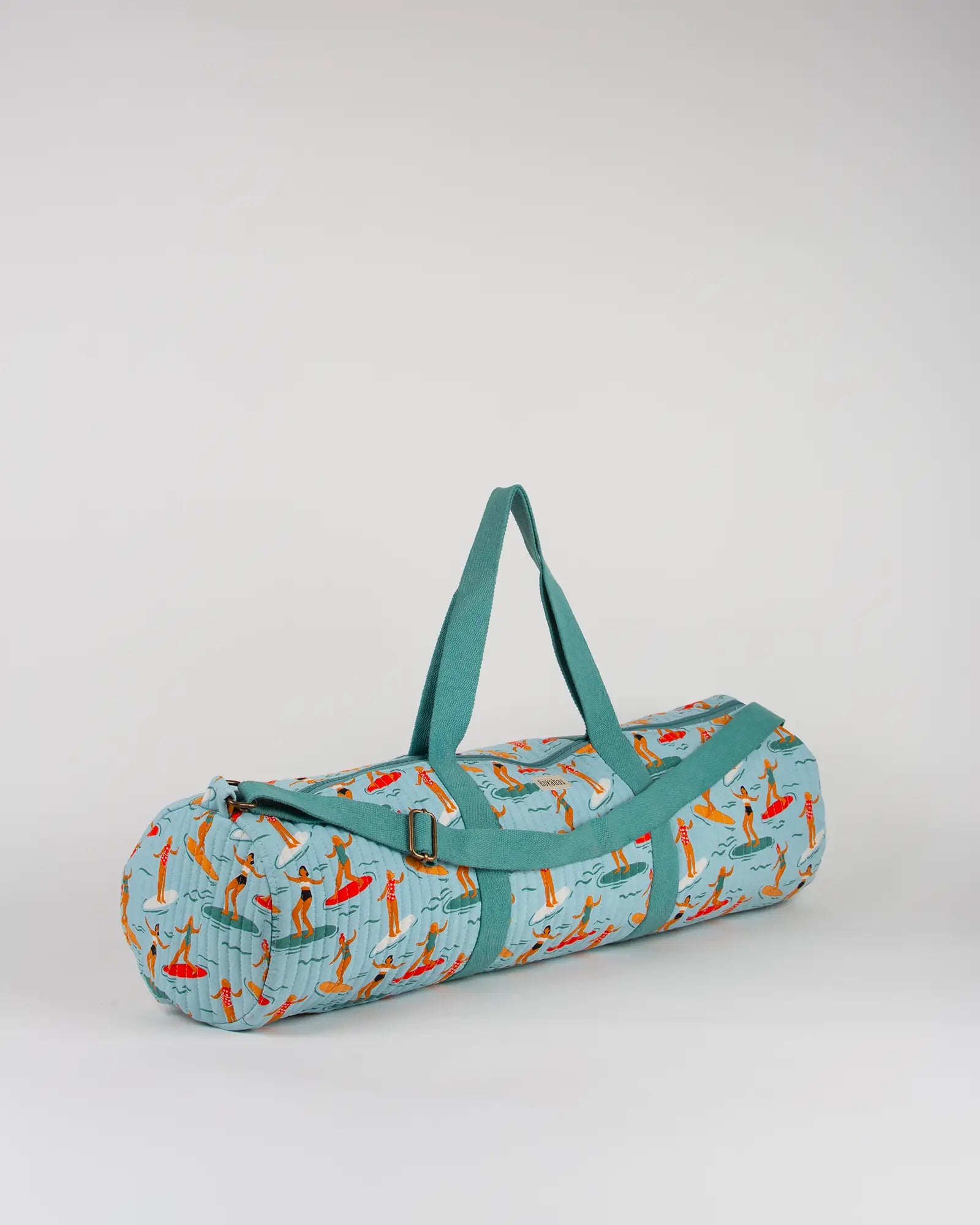 Sac de yoga en tissu matelassé Bokabas, imprimé Surf bleu, vue de trois-quarts