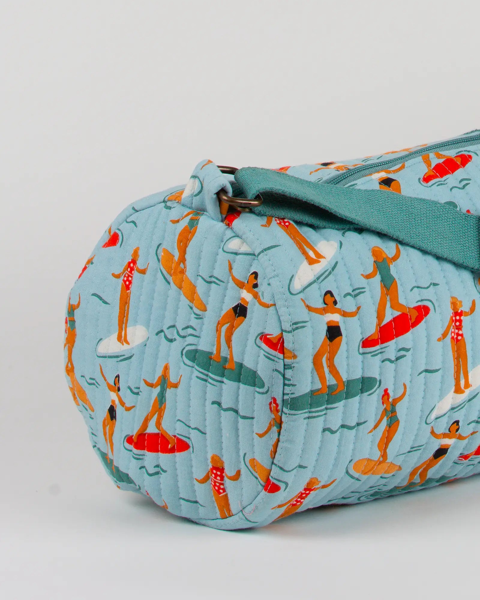 Sac de yoga en tissu matelassé Bokabas, imprimé Surf bleu, zoom sur la matière