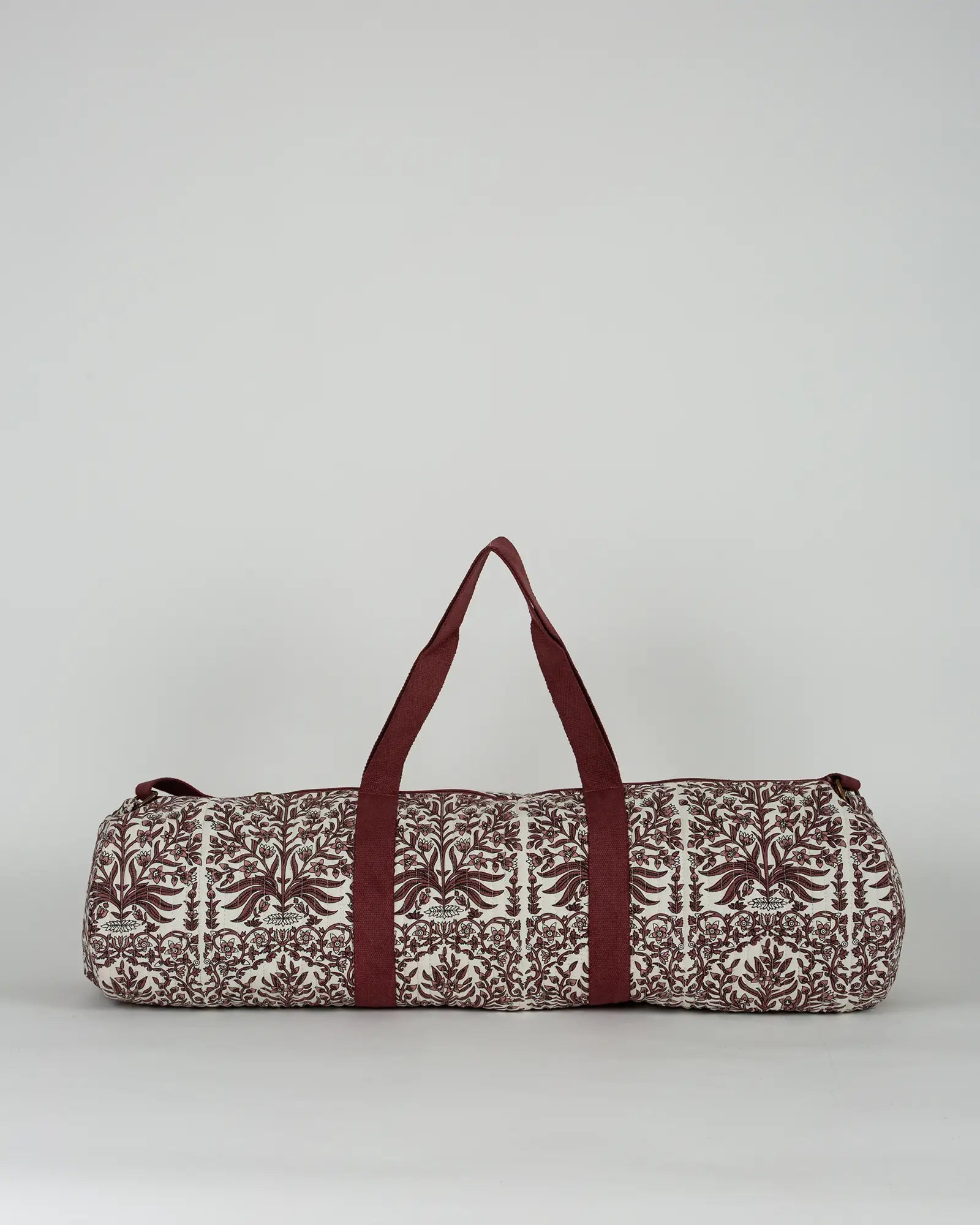 Sac de yoga en tissu matelassé Bokabas, imprimé Vale fleuri marron et blanc, vue de dos