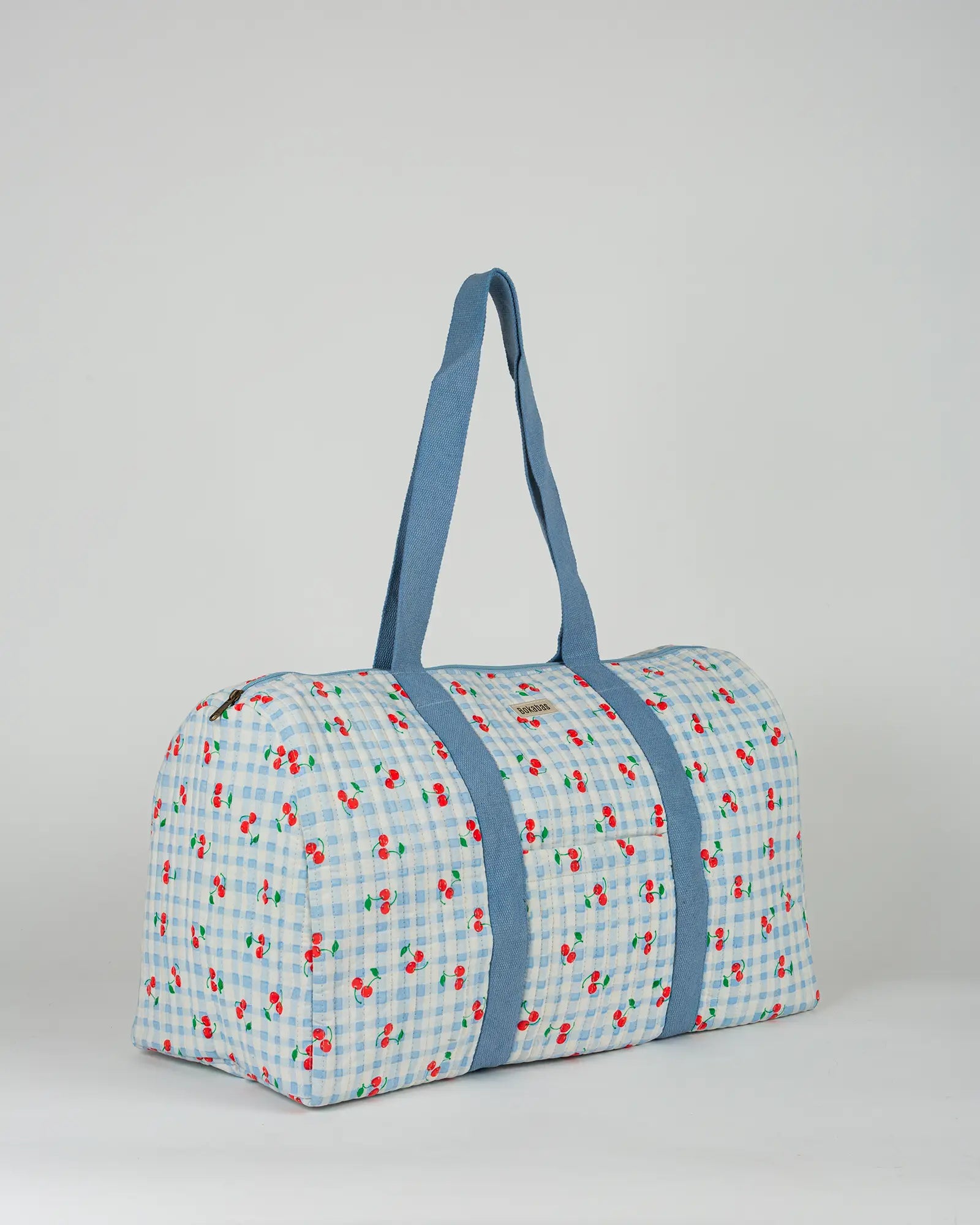 Sac week-end matelassé Bokabas, imprimé Cerise vichy bleu, vue de face