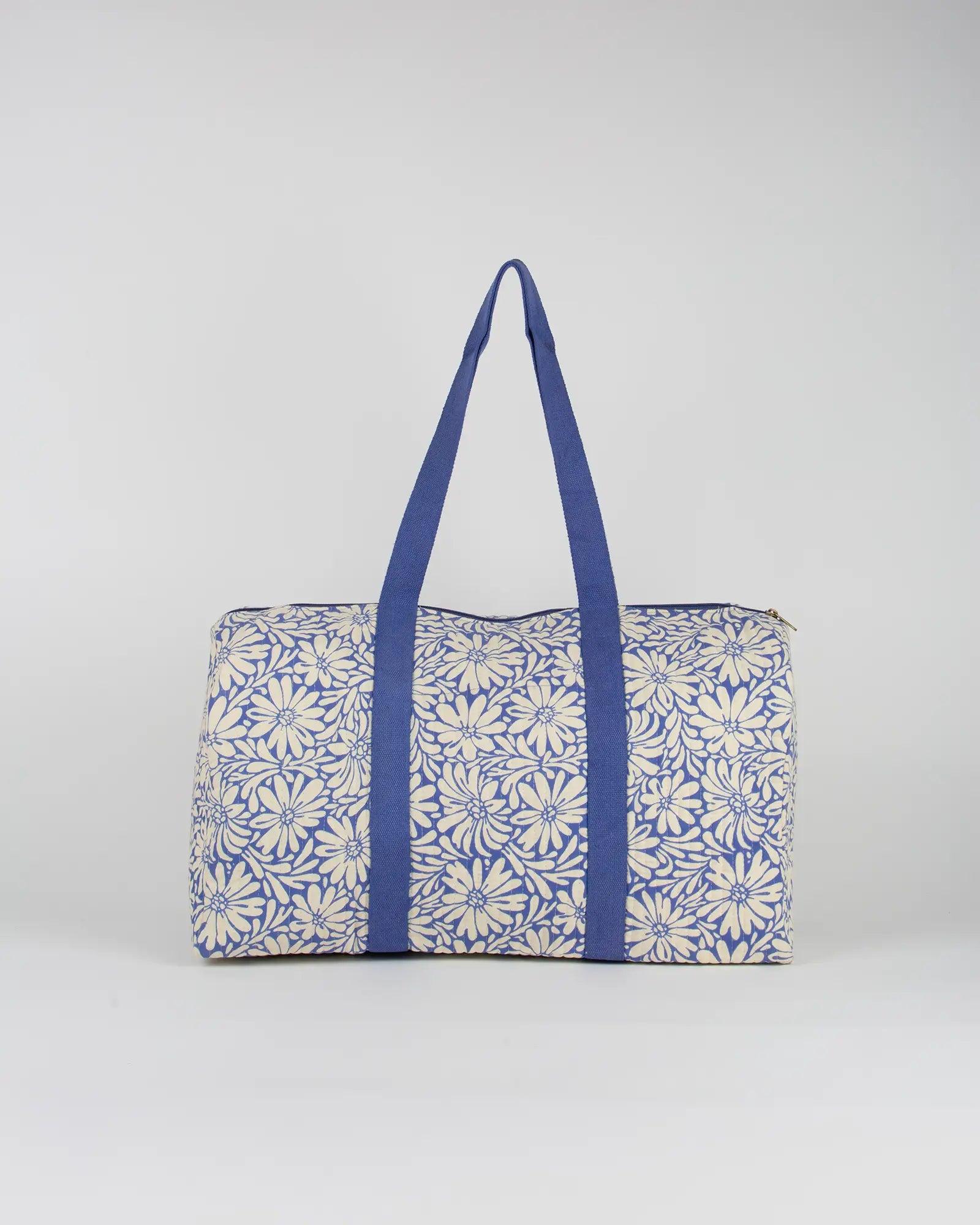 Sac week-end matelassé Bokabas, imprimé Daisy fleuri bleu et beige, vue de dos