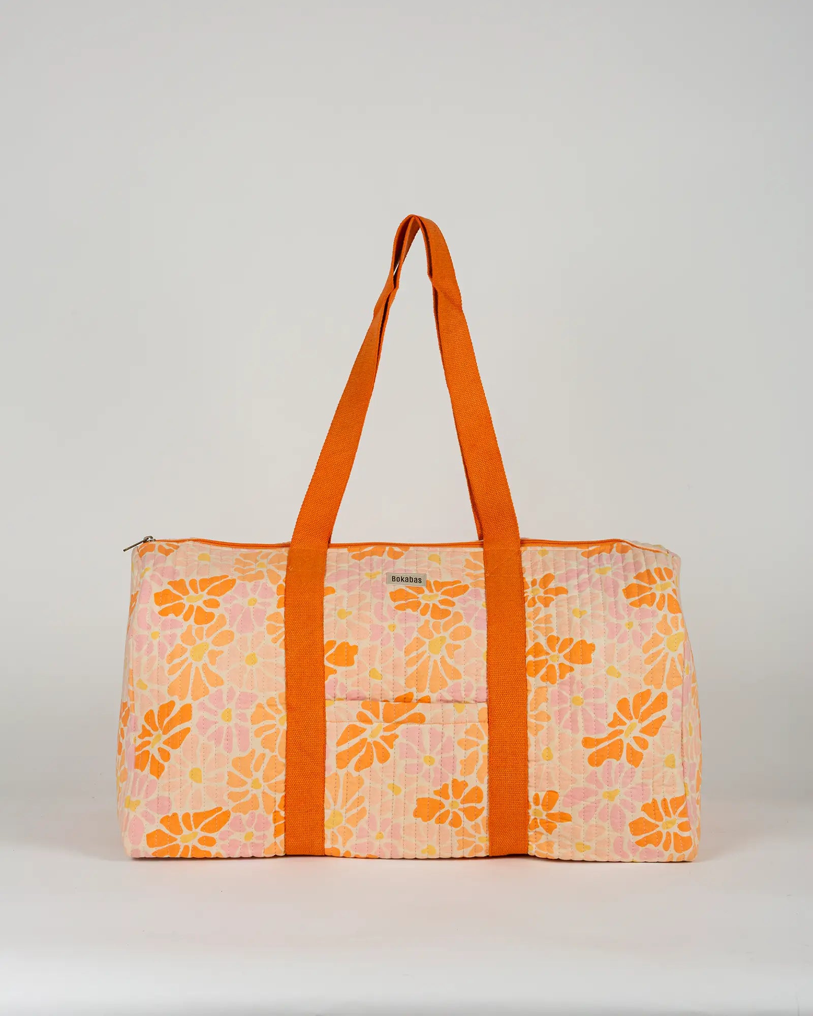 Sac week-end matelassé Bokabas, imprimé Peachy fleuri orange, vue de face