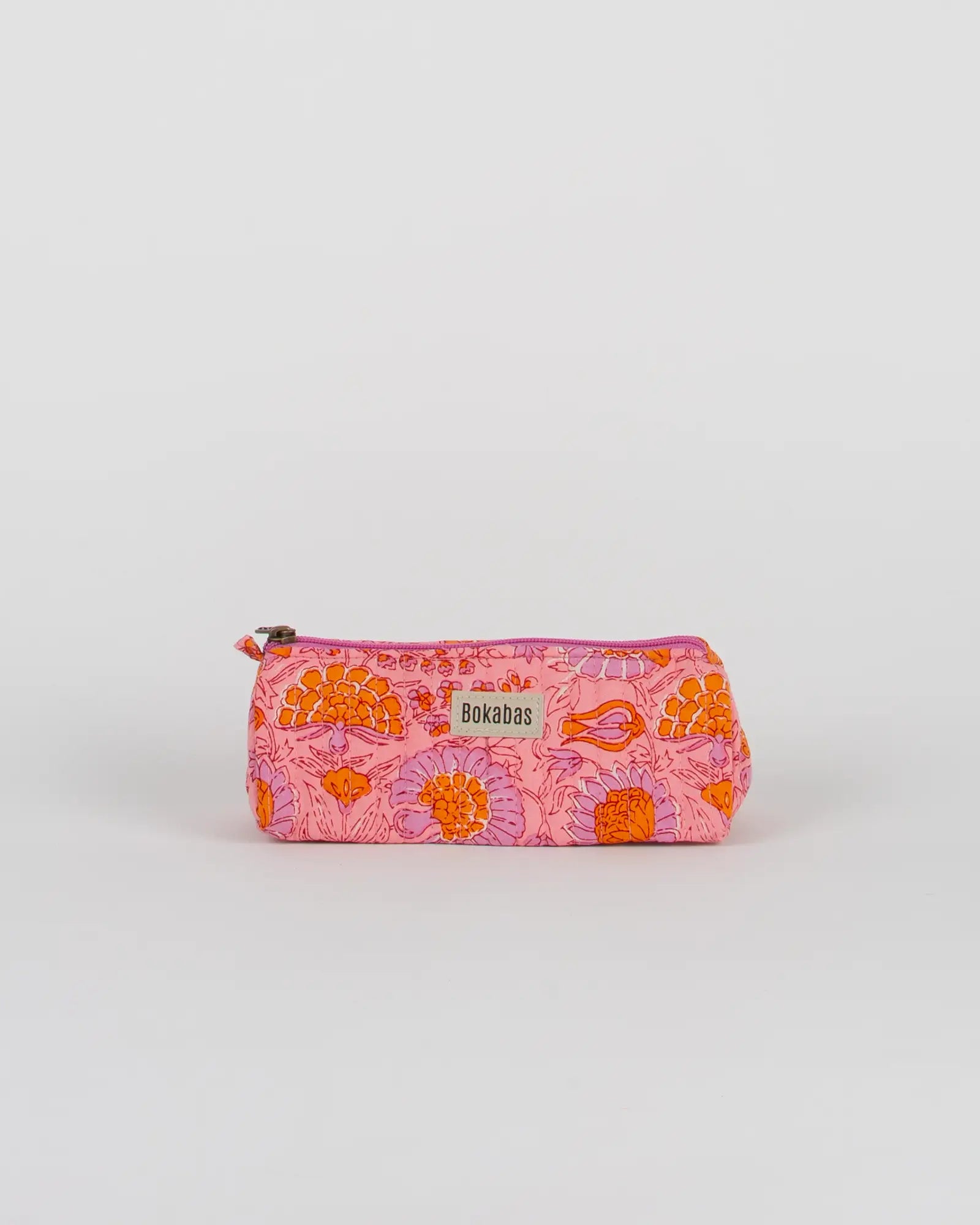 Trousse à crayons scolaire matelassée Bokabas, imprimé Marie rose fleuri, vue de face