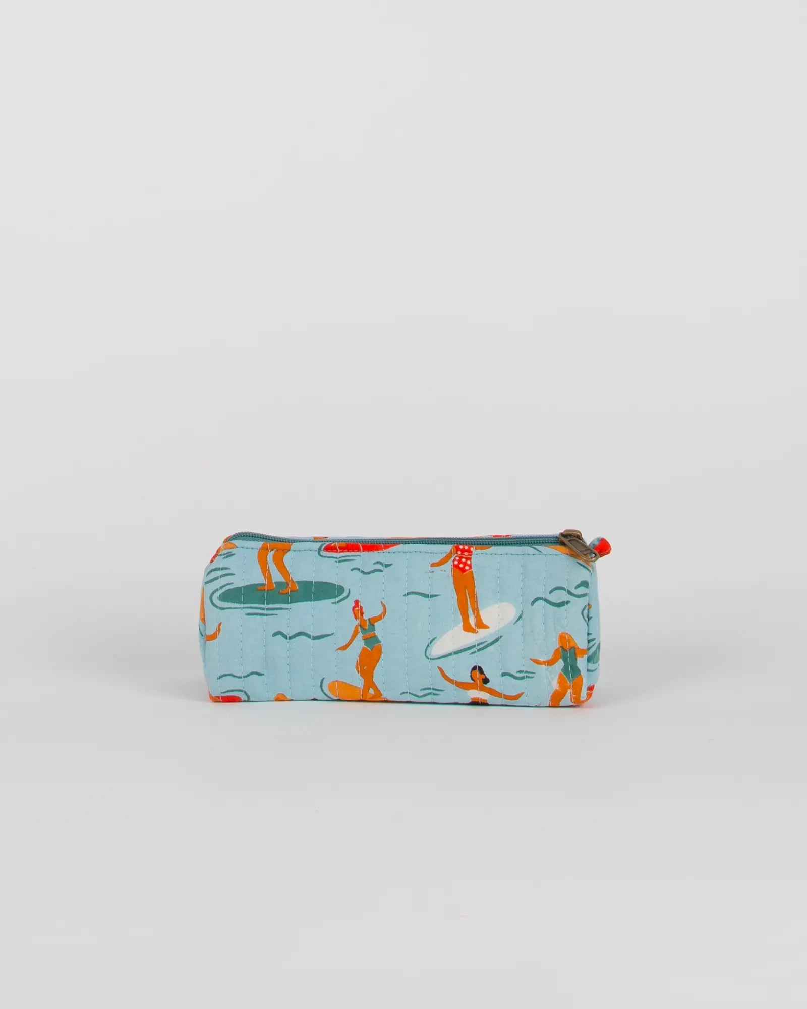 Trousse à crayons scolaire matelassée Bokabas, imprimé Surf bleu, vue de dos