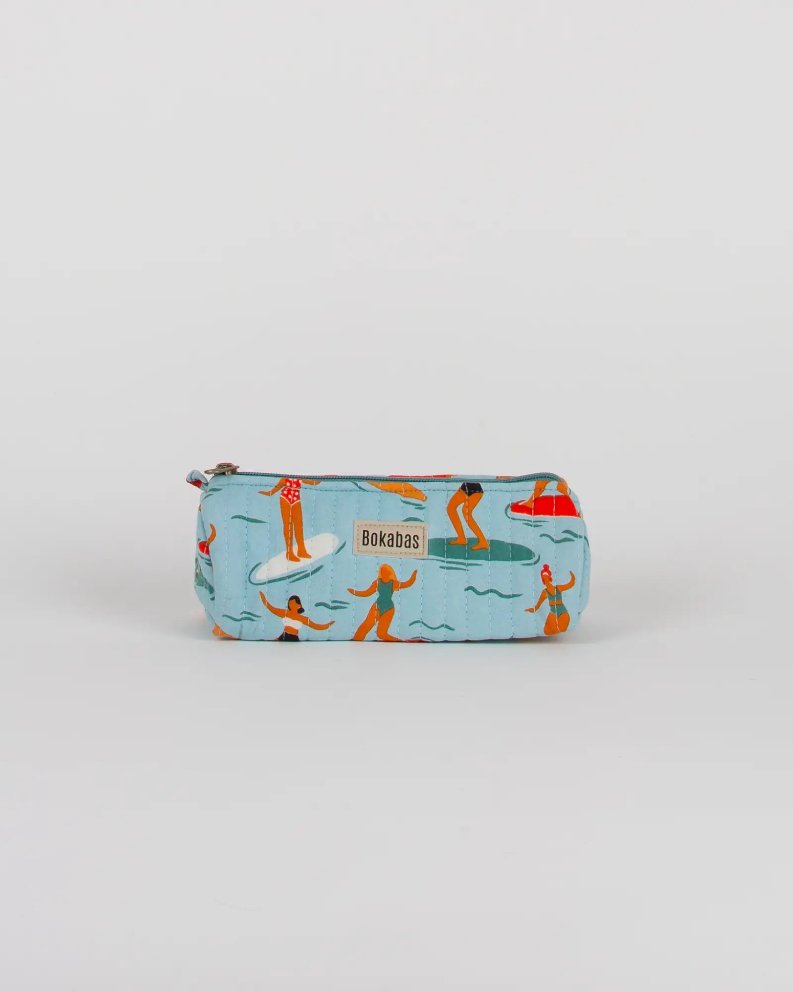Trousse à crayons scolaire matelassée Bokabas, imprimé Surf bleu, vue de face