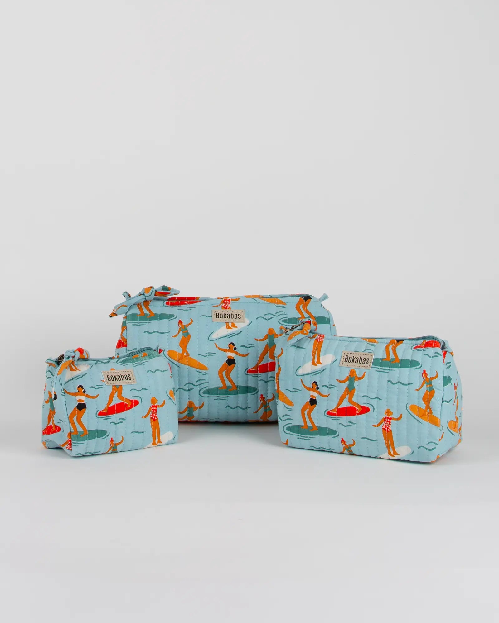 Trousse de toilette matelassée en coton Bokabas, imprimé Surf bleu, vue de face