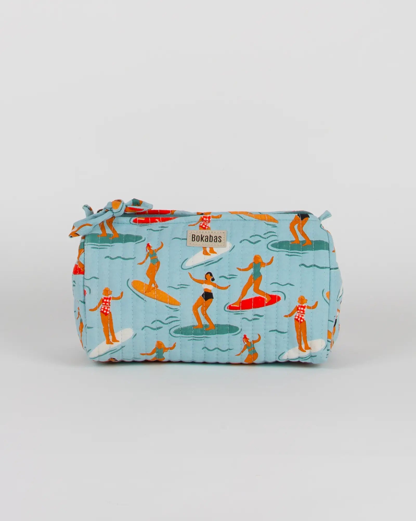 Trousse de toilette matelassée en coton Bokabas, imprimé Surf bleu, vue de face