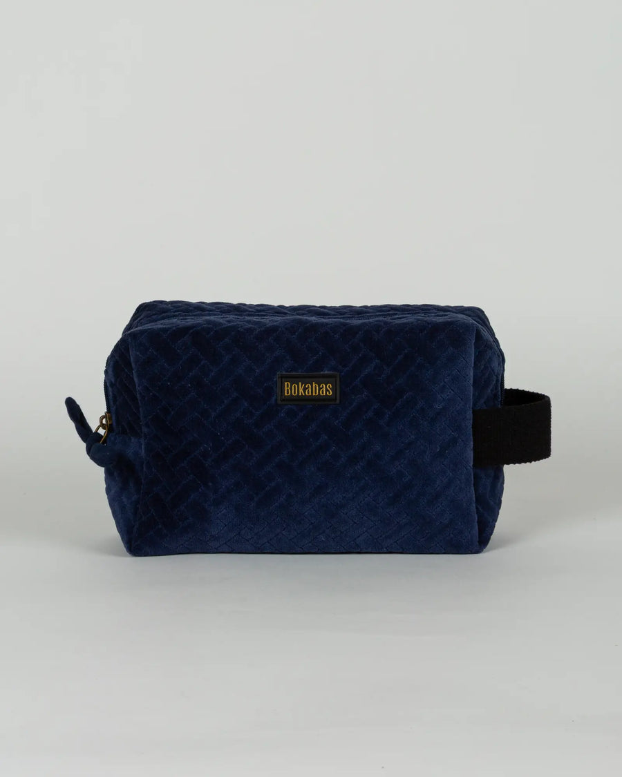 Trousse de toilette en velours côtelé Bokabas, bleu marine, vue de face