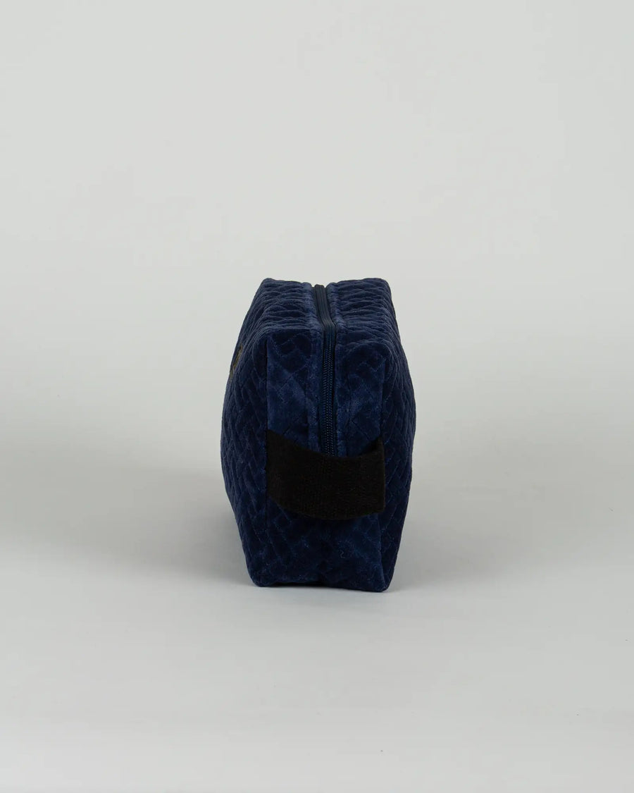 Trousse de toilette en velours côtelé Bokabas, bleu marine, vue de profil