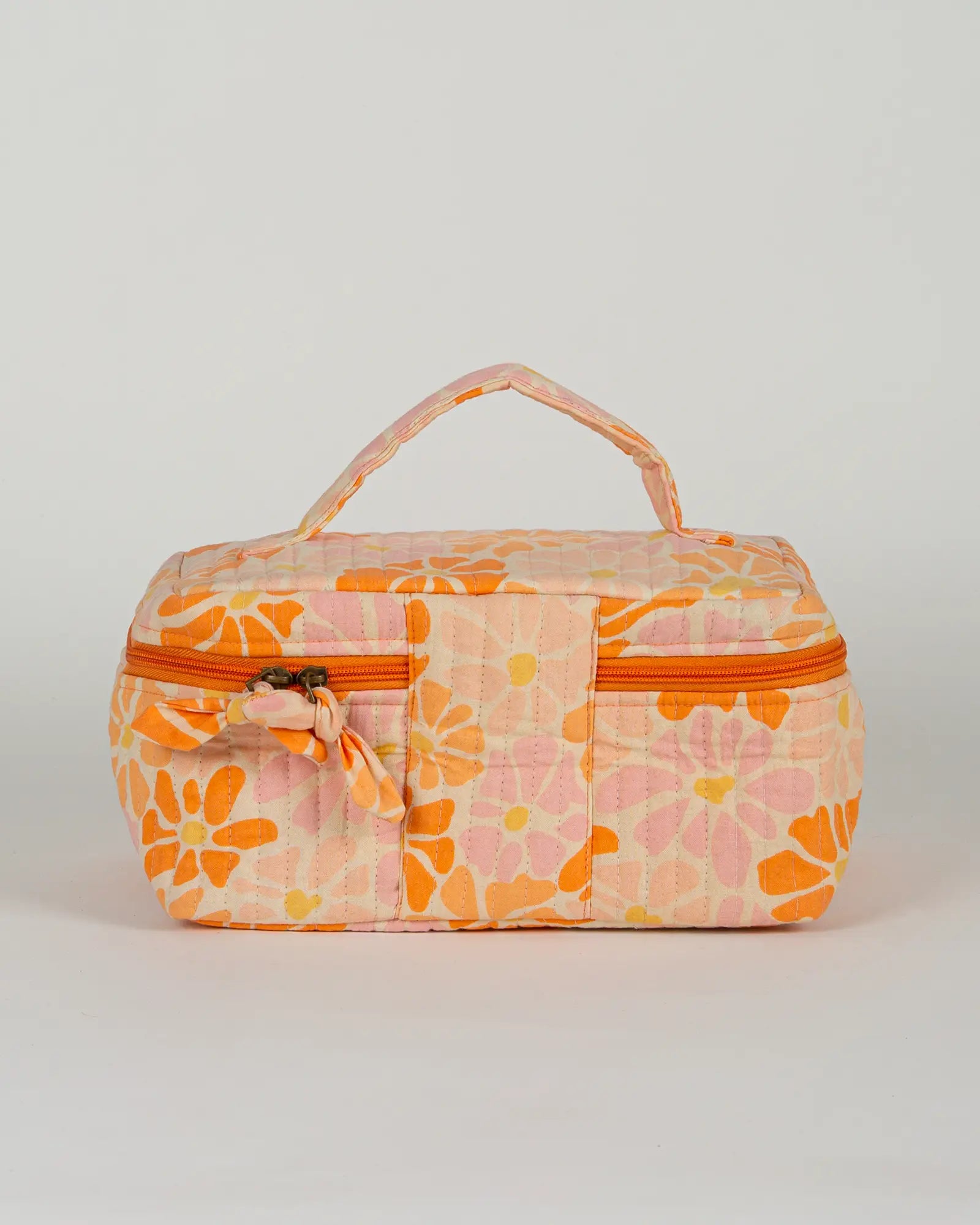 Trousse vanity maquillage matelassée Bokabas, imprimé Peachy fleuri orange, vue de dos