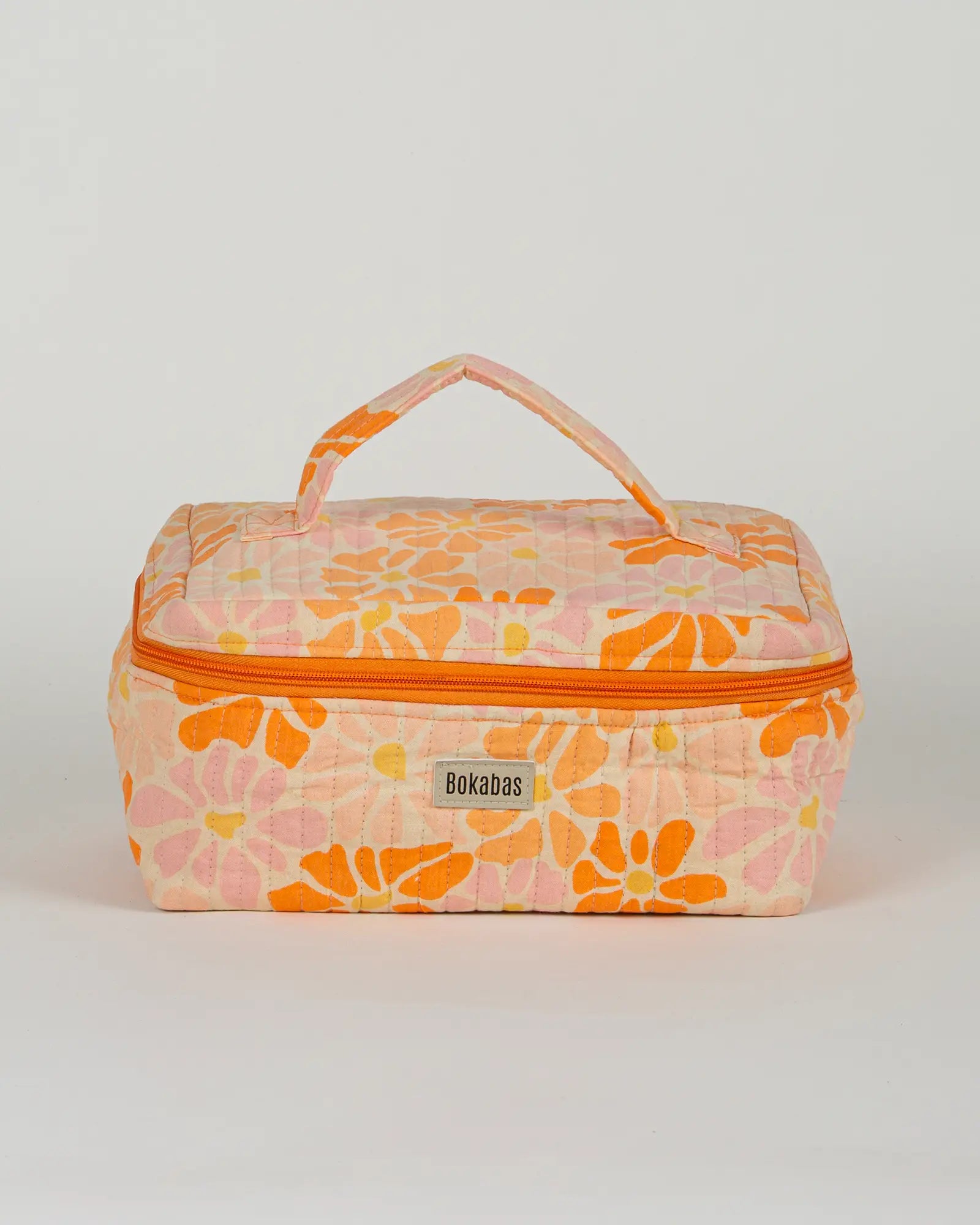 Trousse vanity maquillage matelassée Bokabas, imprimé Peachy fleuri orange, vue de face