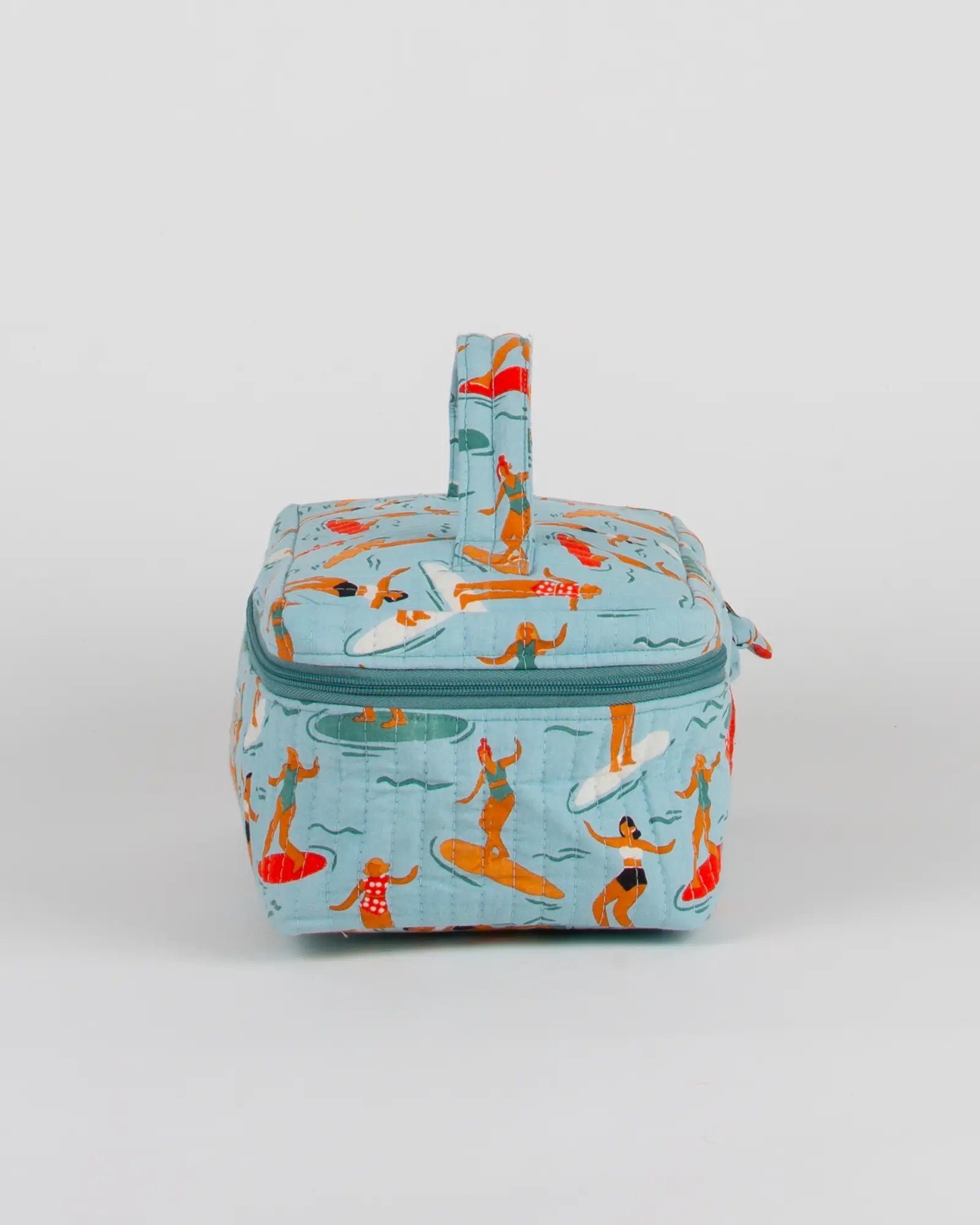 Trousse vanity maquillage matelassée Bokabas, imprimé Surf bleu, vue de profil