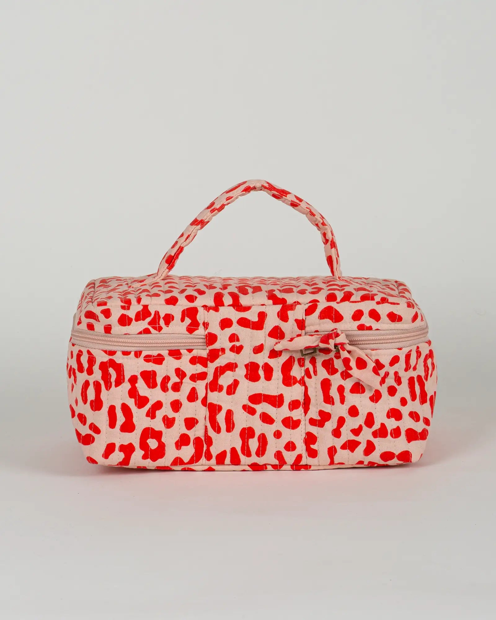 Trousse vanity maquillage matelassée Bokabas, imprimé Valentine léopard rouge et rose, vue de dos