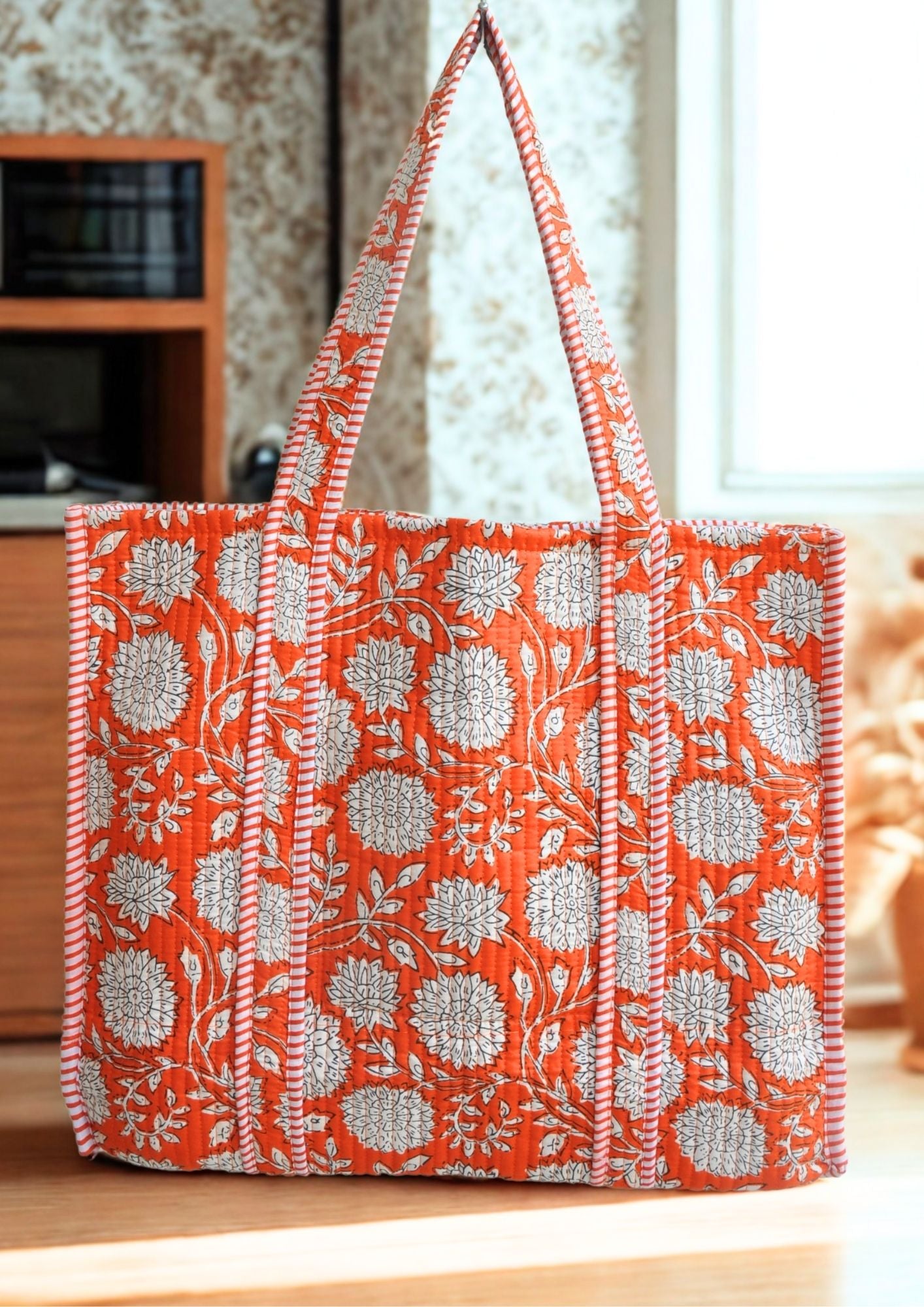 Sac cabas réversible en coton matelassé - PIQUE Orange - Bokabas Sac (Image 4)