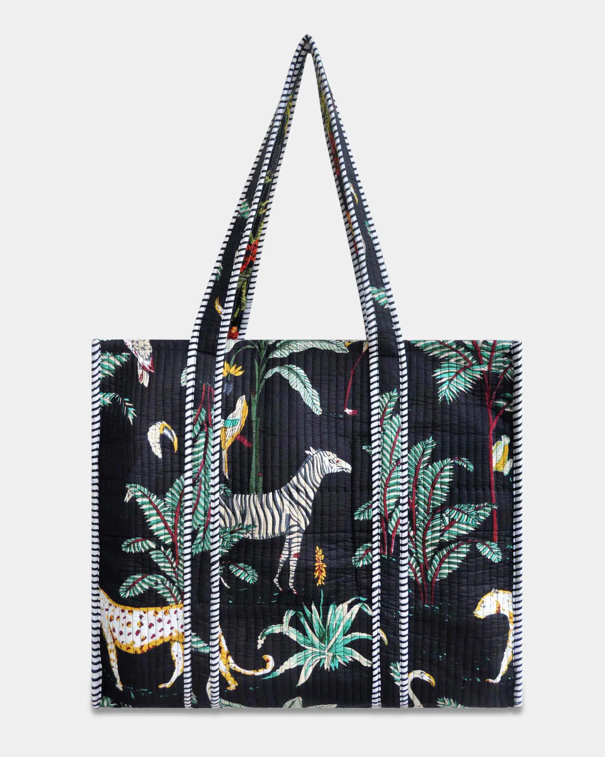 Sac cabas réversible en coton matelassé - JUNGLE Noir - Bokabas Sac (Image 2)