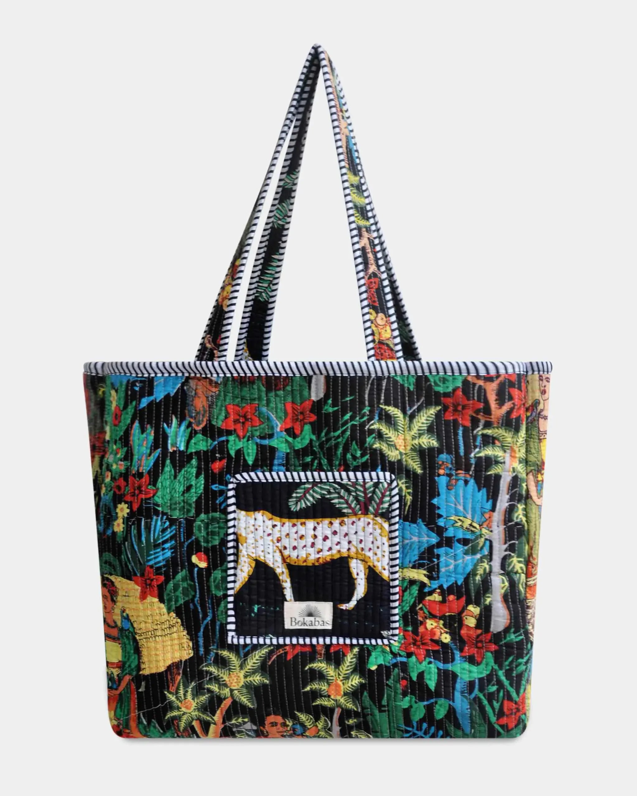 Sac cabas réversible en coton matelassé - JUNGLE Noir - Bokabas Sac (Image 4)
